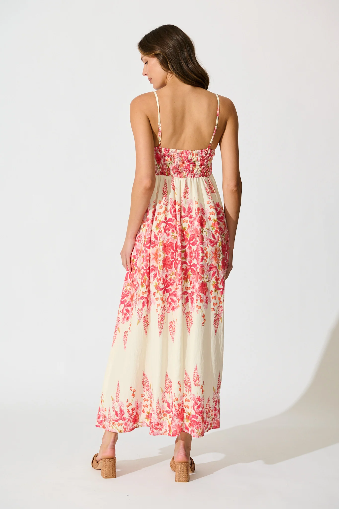 Lulea Maxi Sundress in White with Pink Floral Linen Blend - Image 4