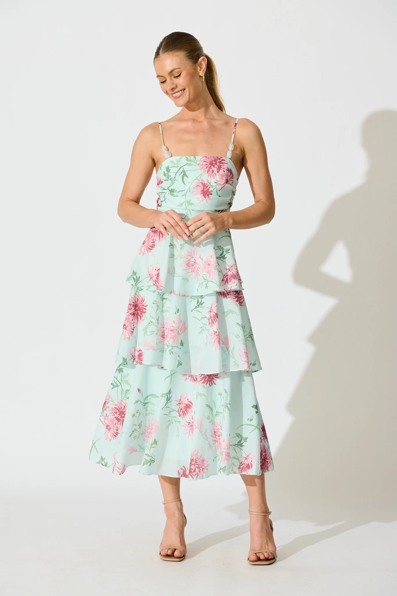 Lumiya Maxi Dress in Mint and Blush Floral - Image 3