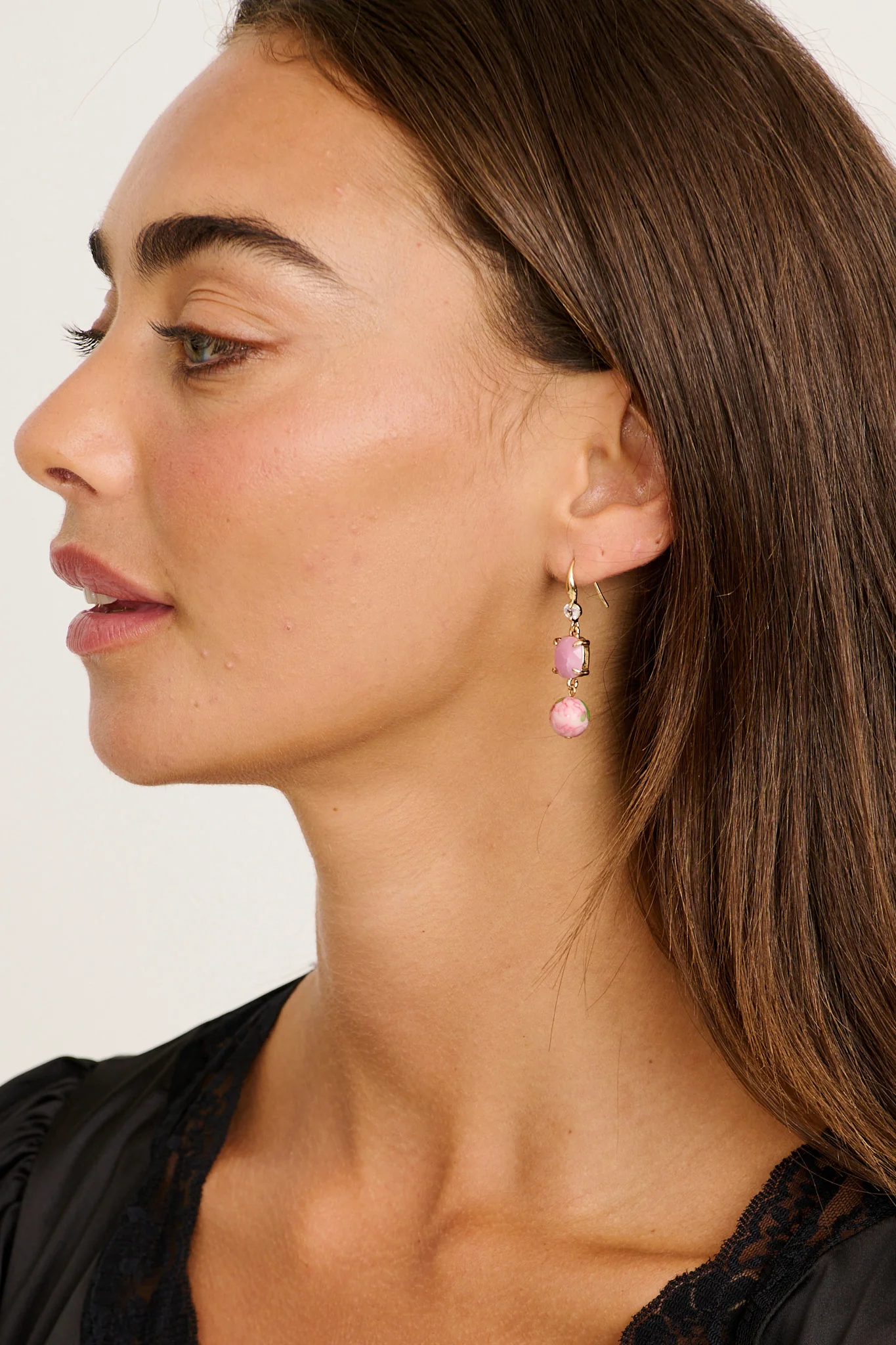 Luna Dangle Earrings in Rose and Lilac Beads - Image 2