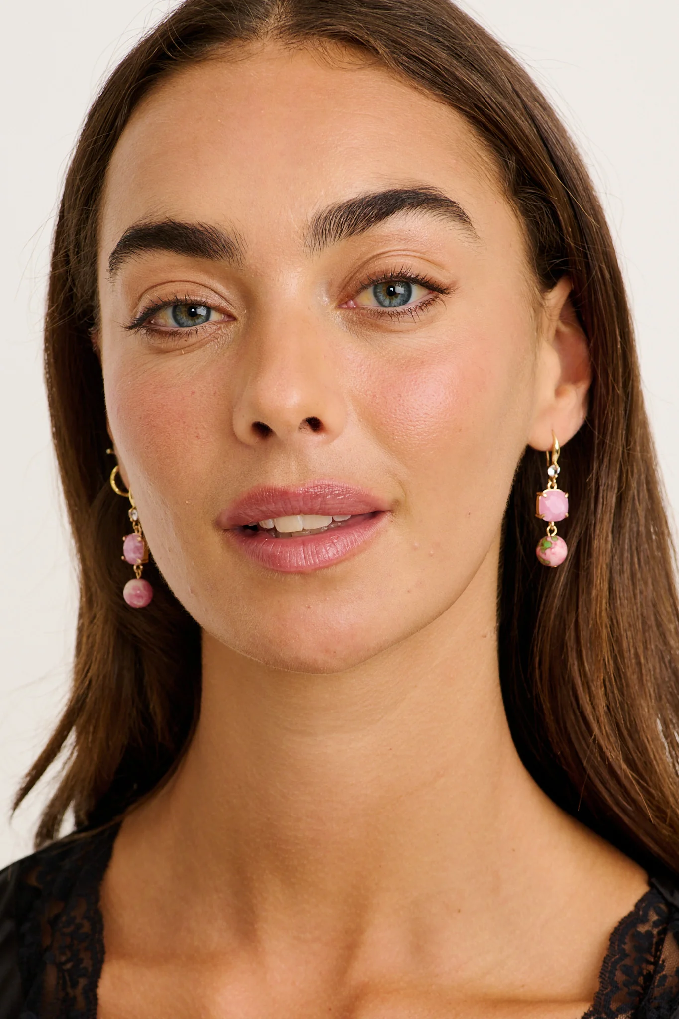 Luna Dangle Earrings in Rose and Lilac Beads - Image 3