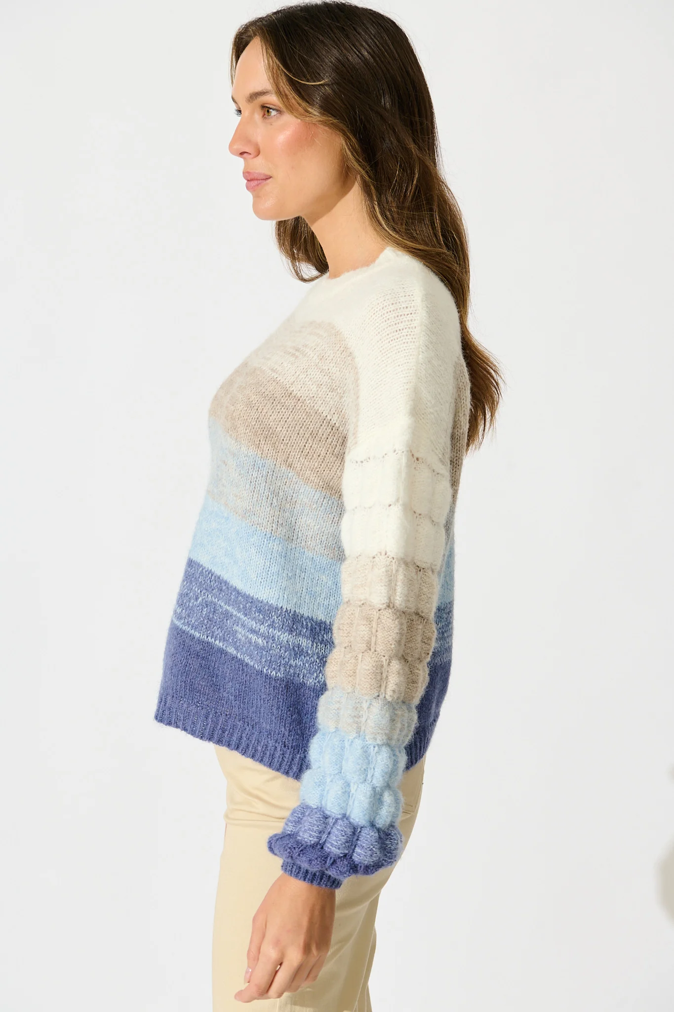 Luna Knit in in Blue with Grey Stripe Wool Blend - Image 2