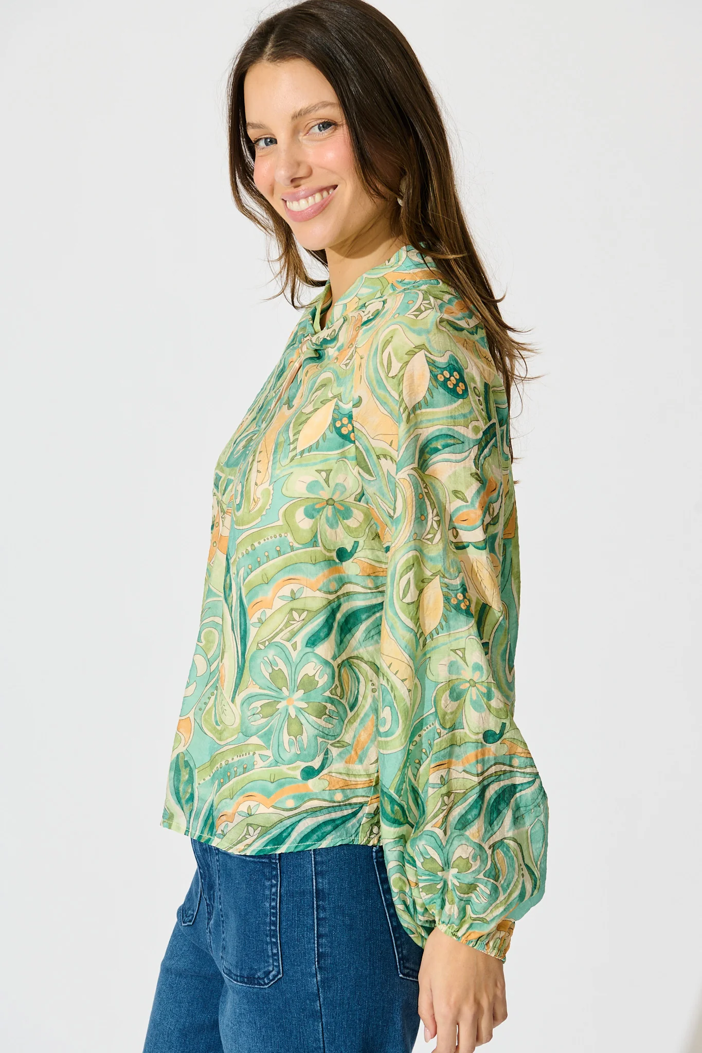 Luna Mirage Top in Multi Green Print - Image 2