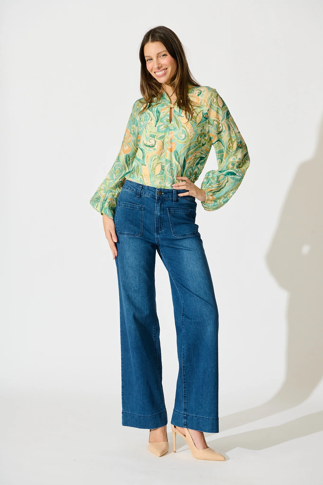 Luna Mirage Top in Multi Green Print - Image 4