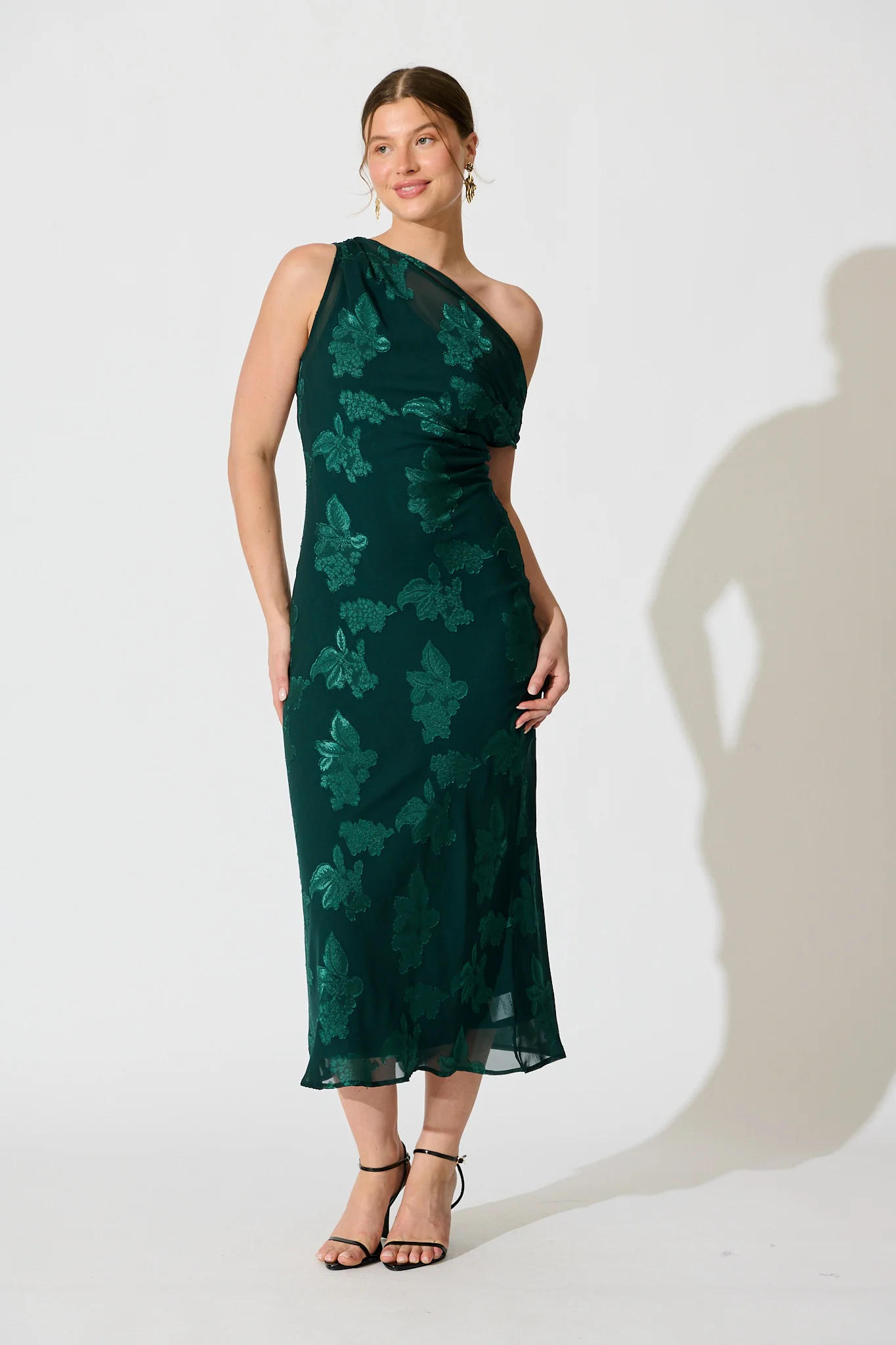 Lunar Romance Off Shoulder Maxi Dress in Emerald Burnout Chiffon - Image 3