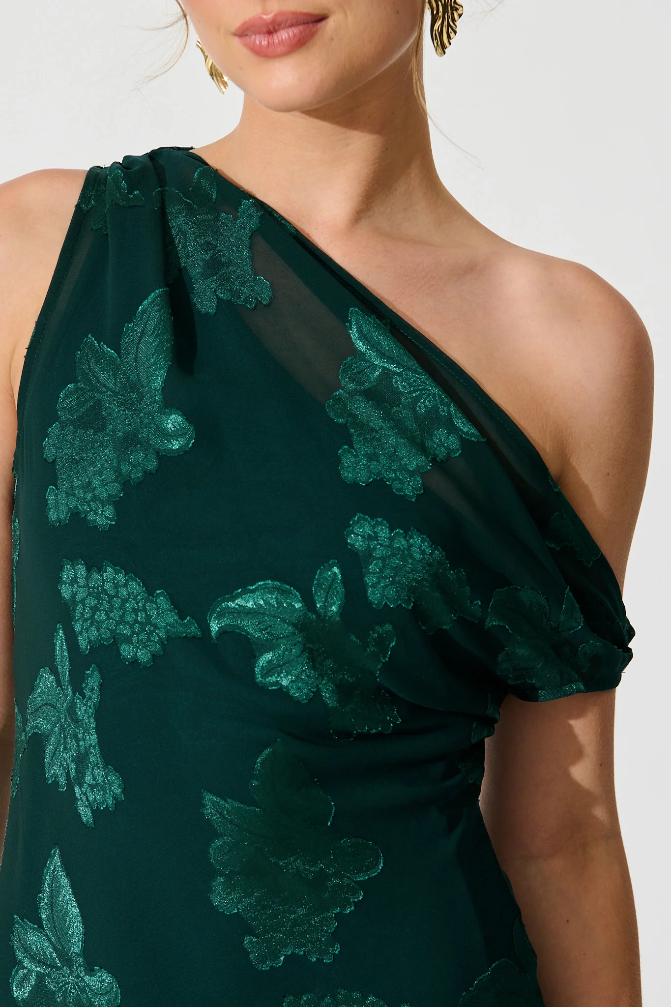 Lunar Romance Off Shoulder Maxi Dress in Emerald Burnout Chiffon - Image 7
