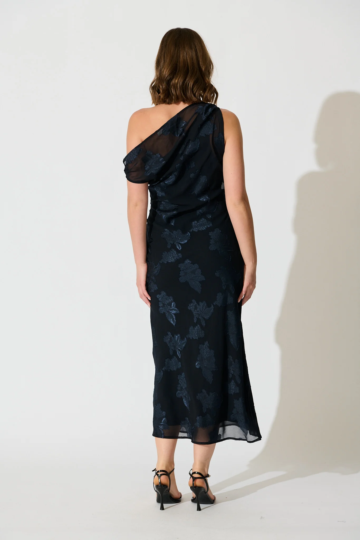 Lunar Romance Off Shoulder Maxi Dress in Navy Burnout Chiffon - Image 11
