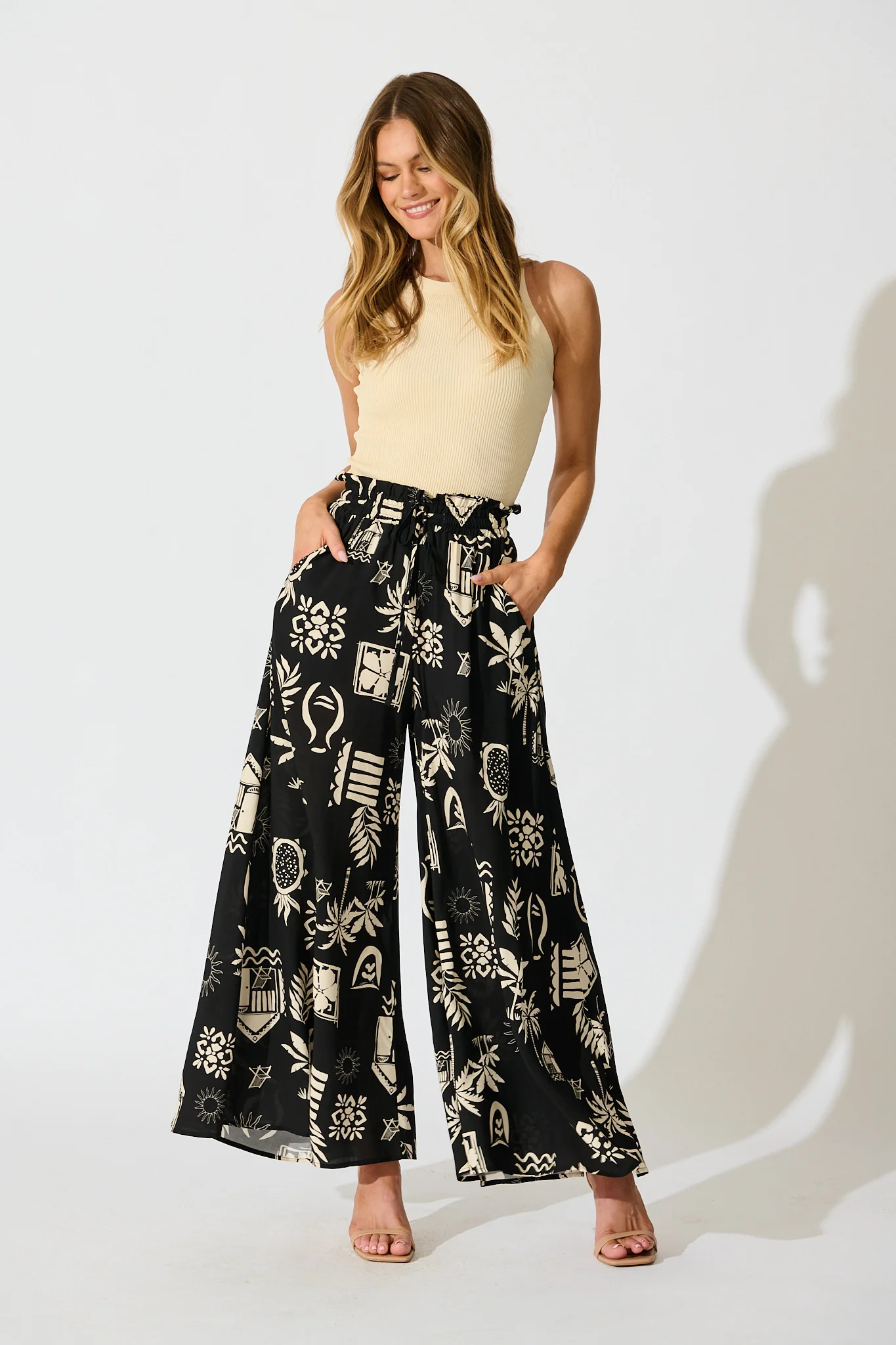 Lune Wide Leg Pant In Black Palm Print - Image 4