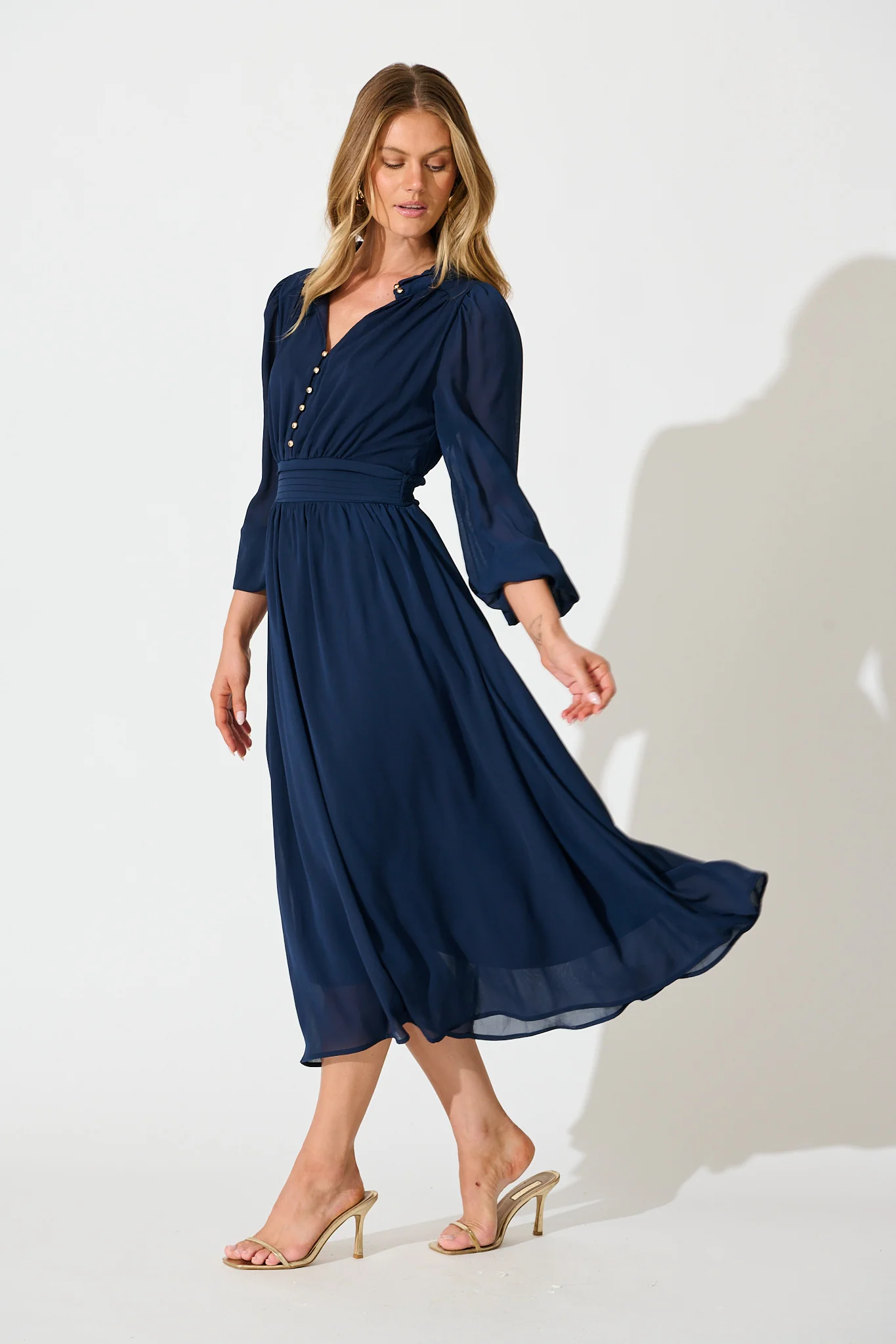 Lustre Midi Dress In Navy Chiffon - Image 7