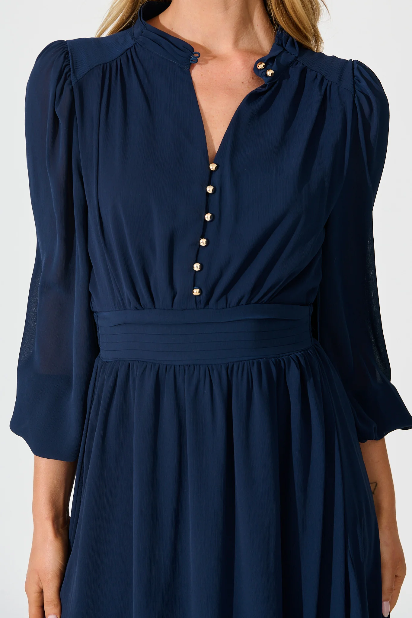 Lustre Midi Dress In Navy Chiffon - Image 9