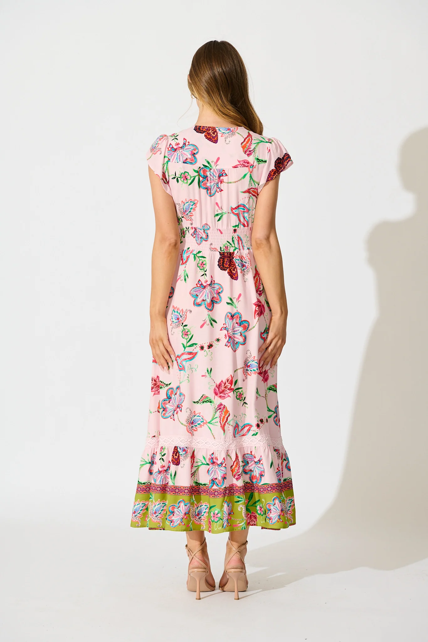 Lyanna Midi Dress in Pink Multi Boho Print - Image 4