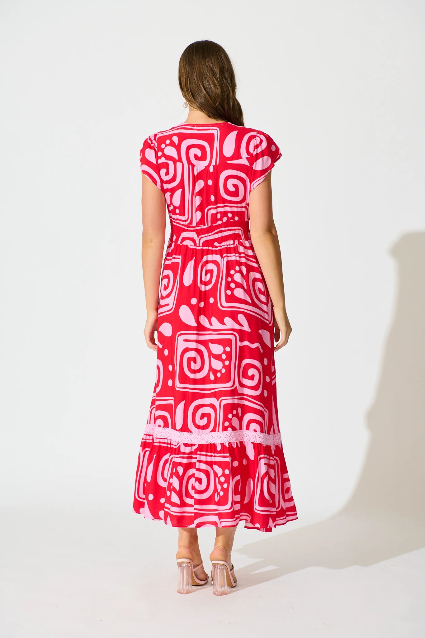 Lyanna Midi Dress in Red Geometric Print - Image 4
