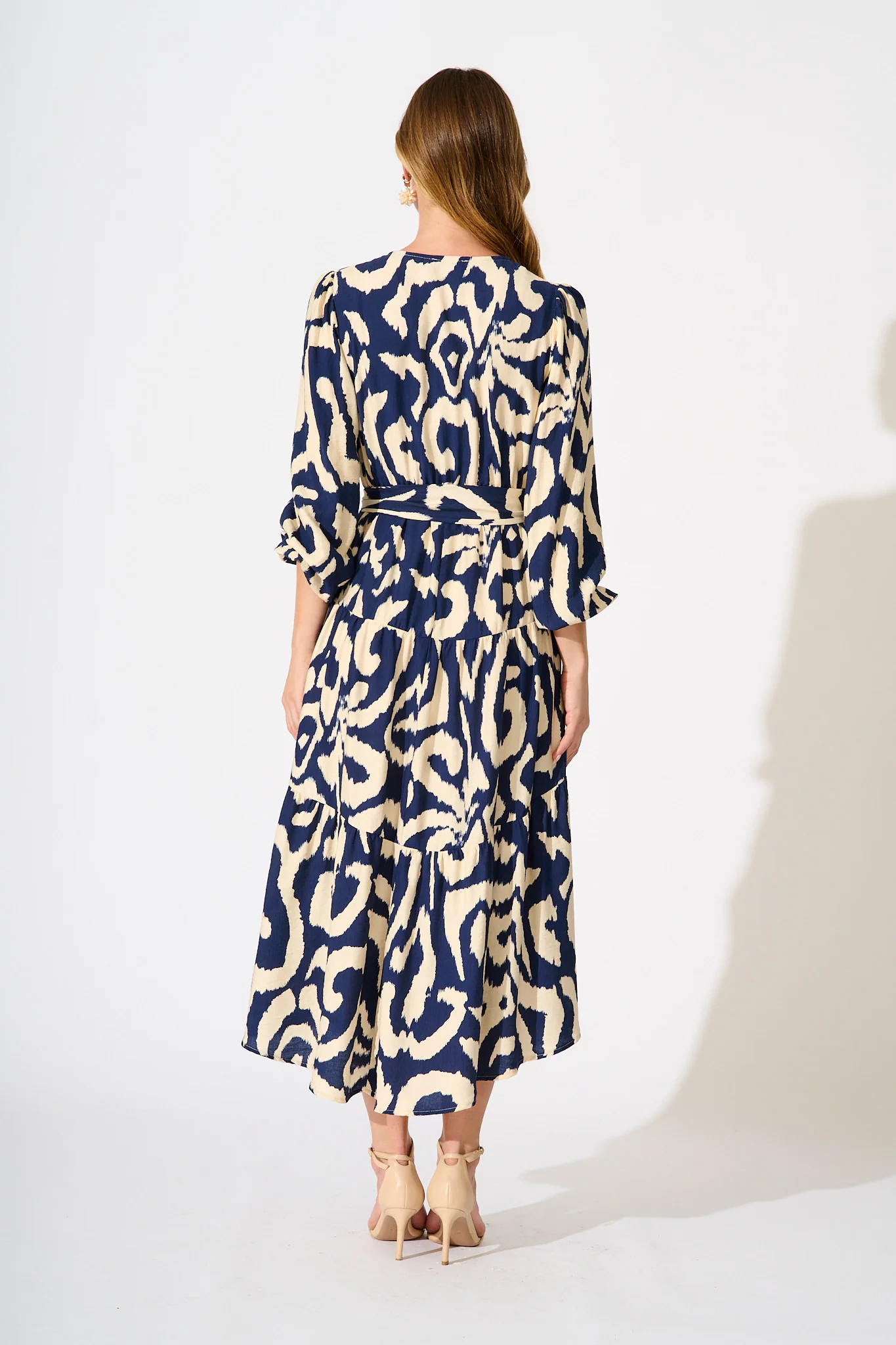 Lydia Midi Dress in Navy Cream Swirl Print - Image 4
