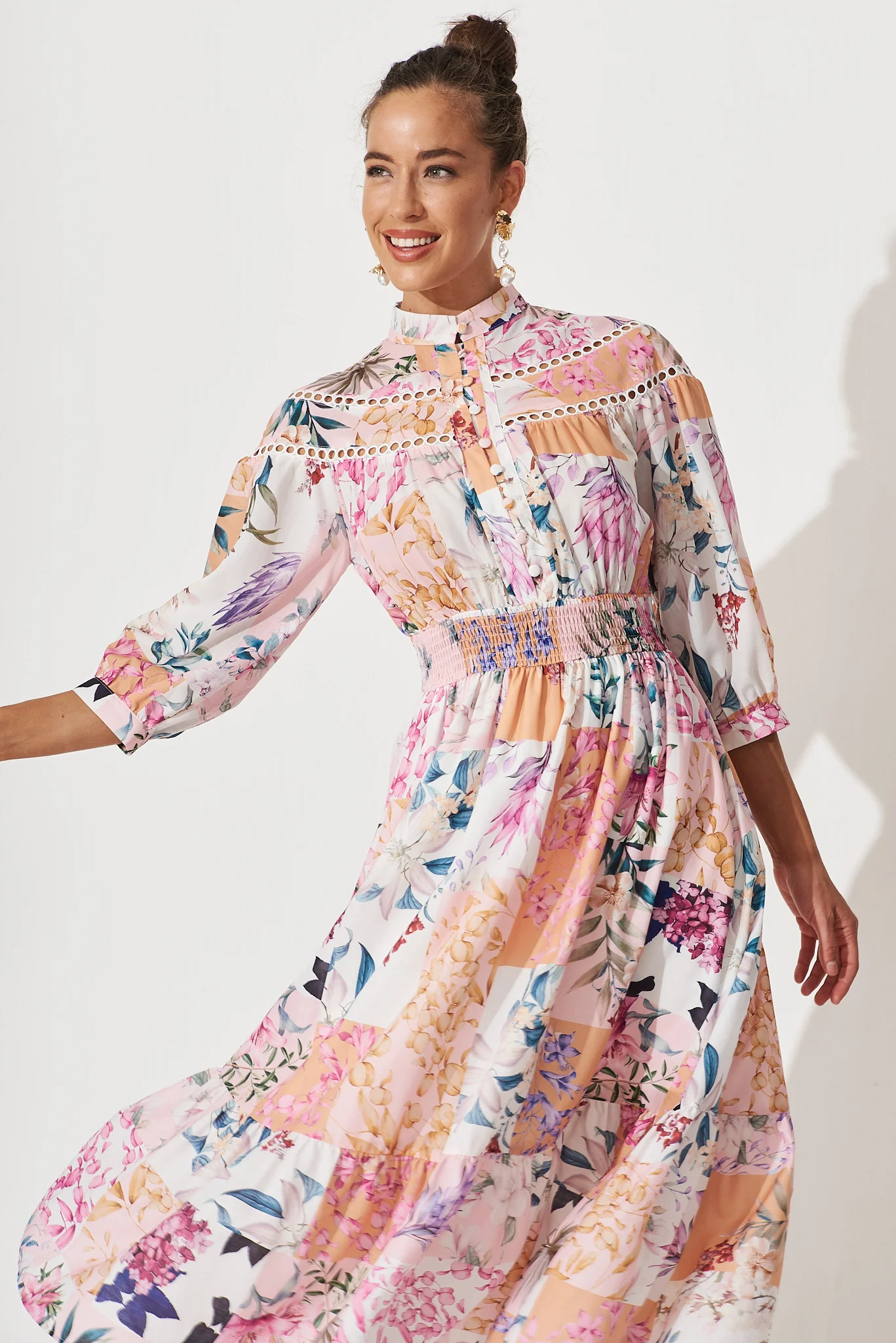 Lyn Midi Dress In Rust Patch Floral - Image 3