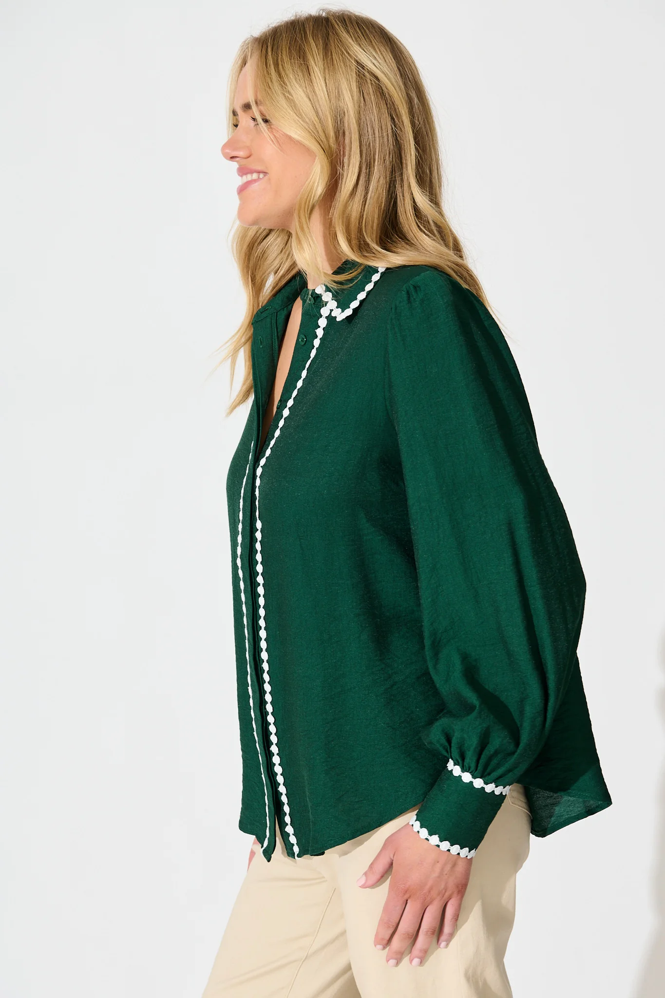 Lynelle Shirt in Emerald with White Contrast - Image 2