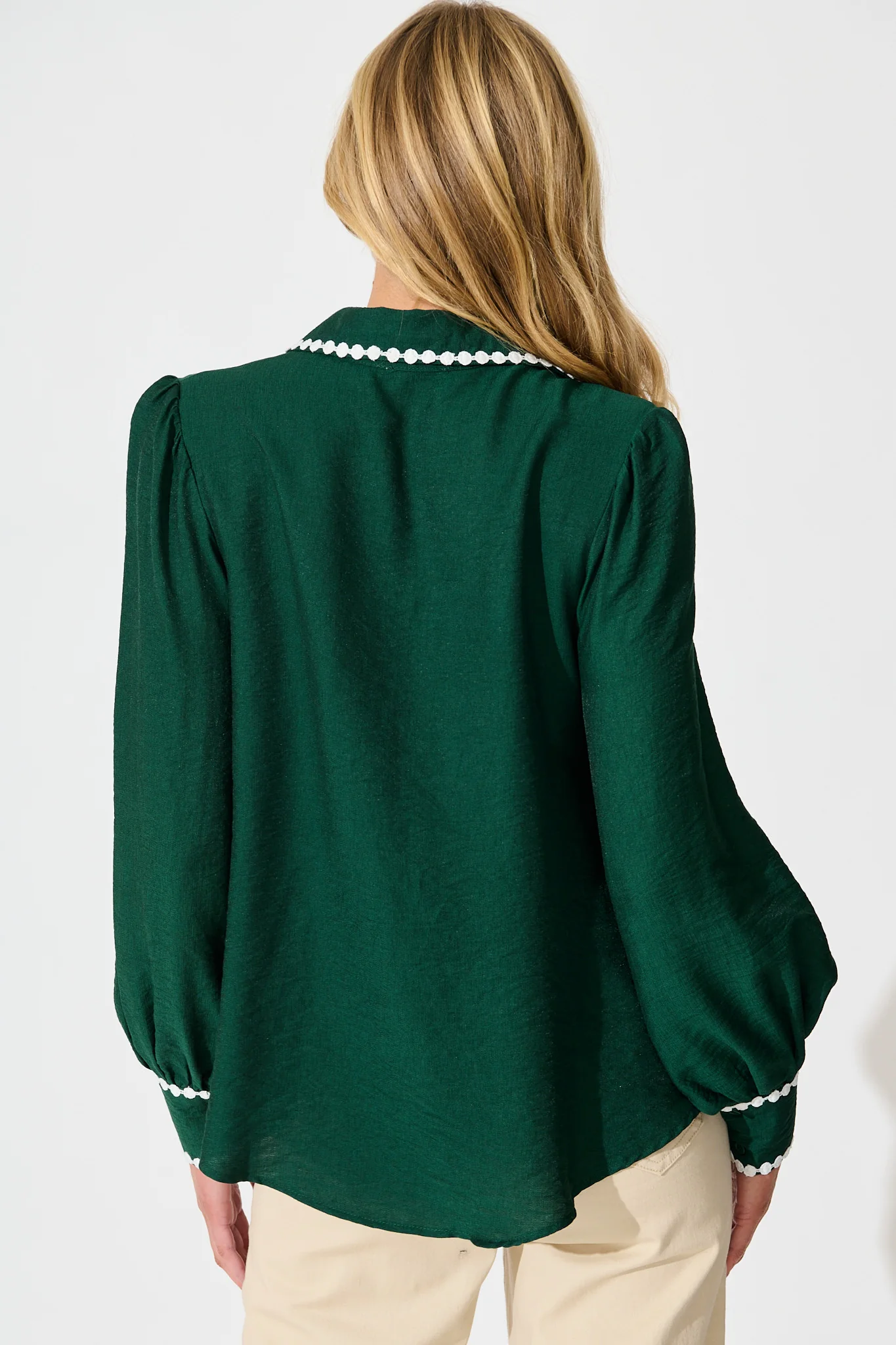 Lynelle Shirt in Emerald with White Contrast - Image 3