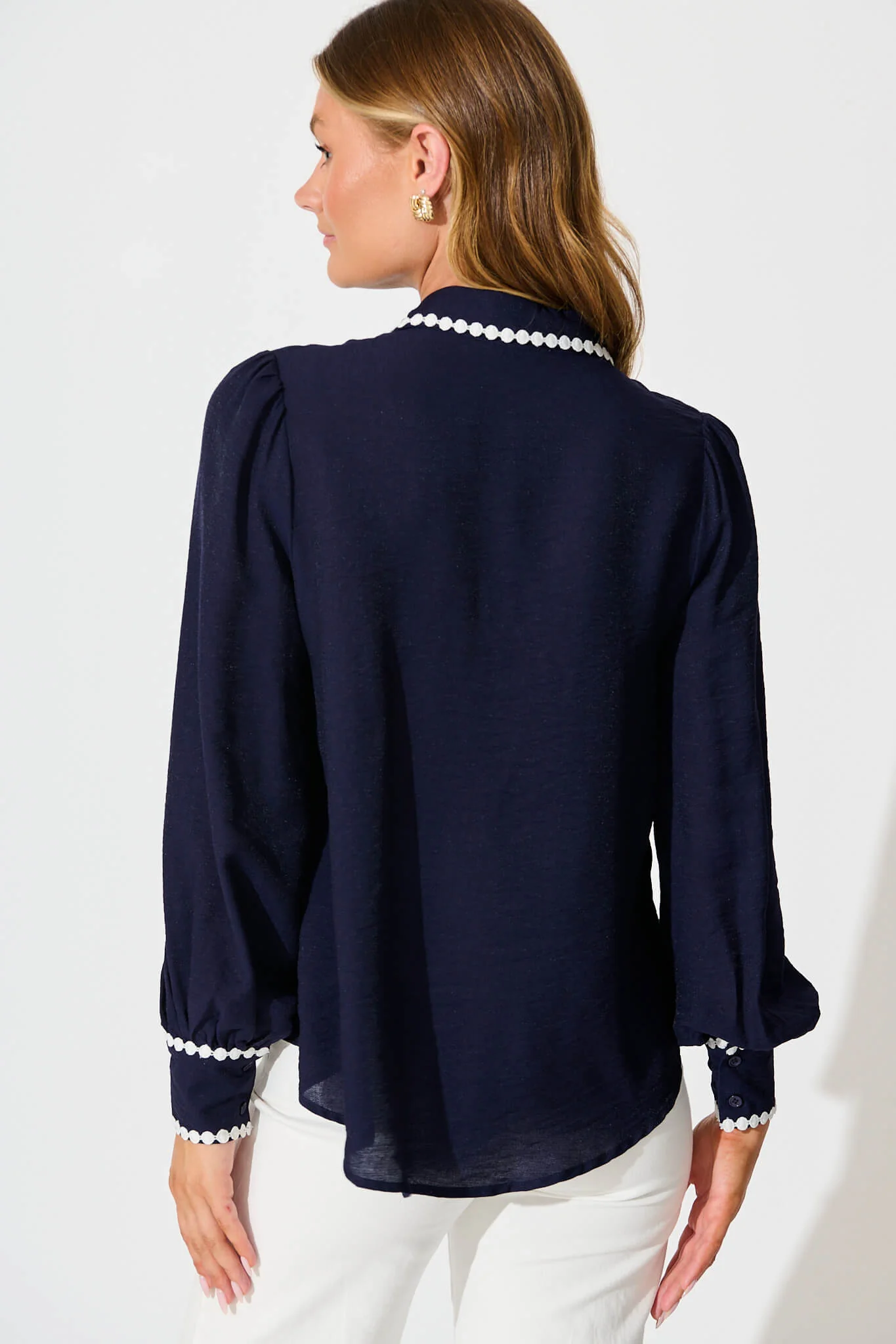 Lynelle Shirt in Navy with White Contrast Trim - Image 6