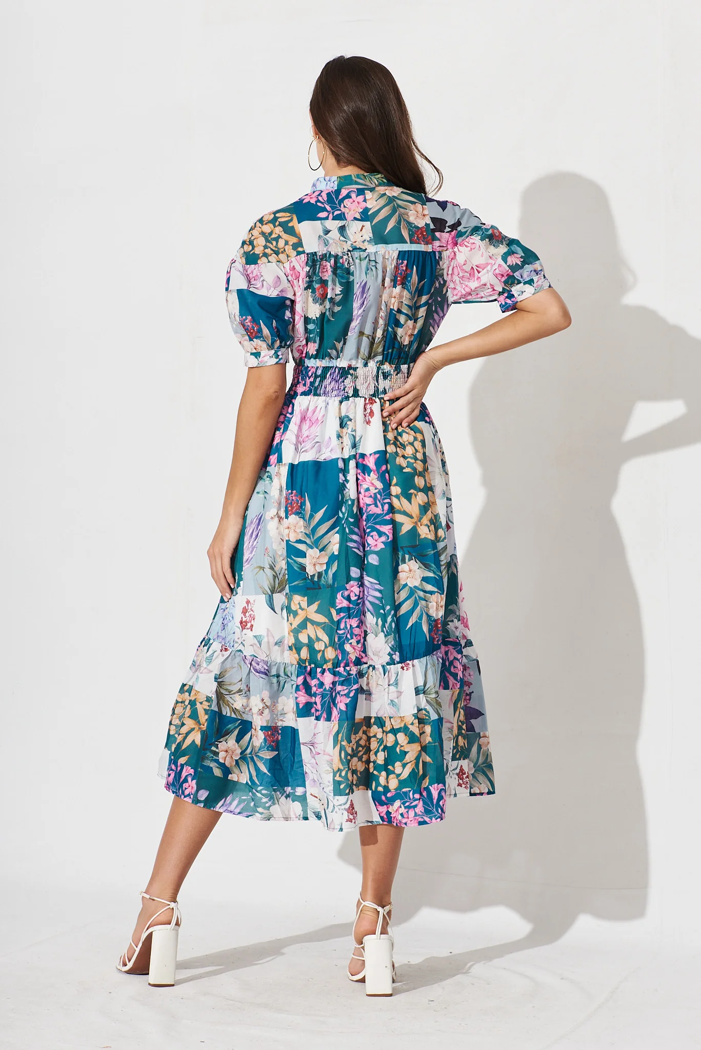 Lynette Midi Dress In Dark Green Patch Floral - Image 4