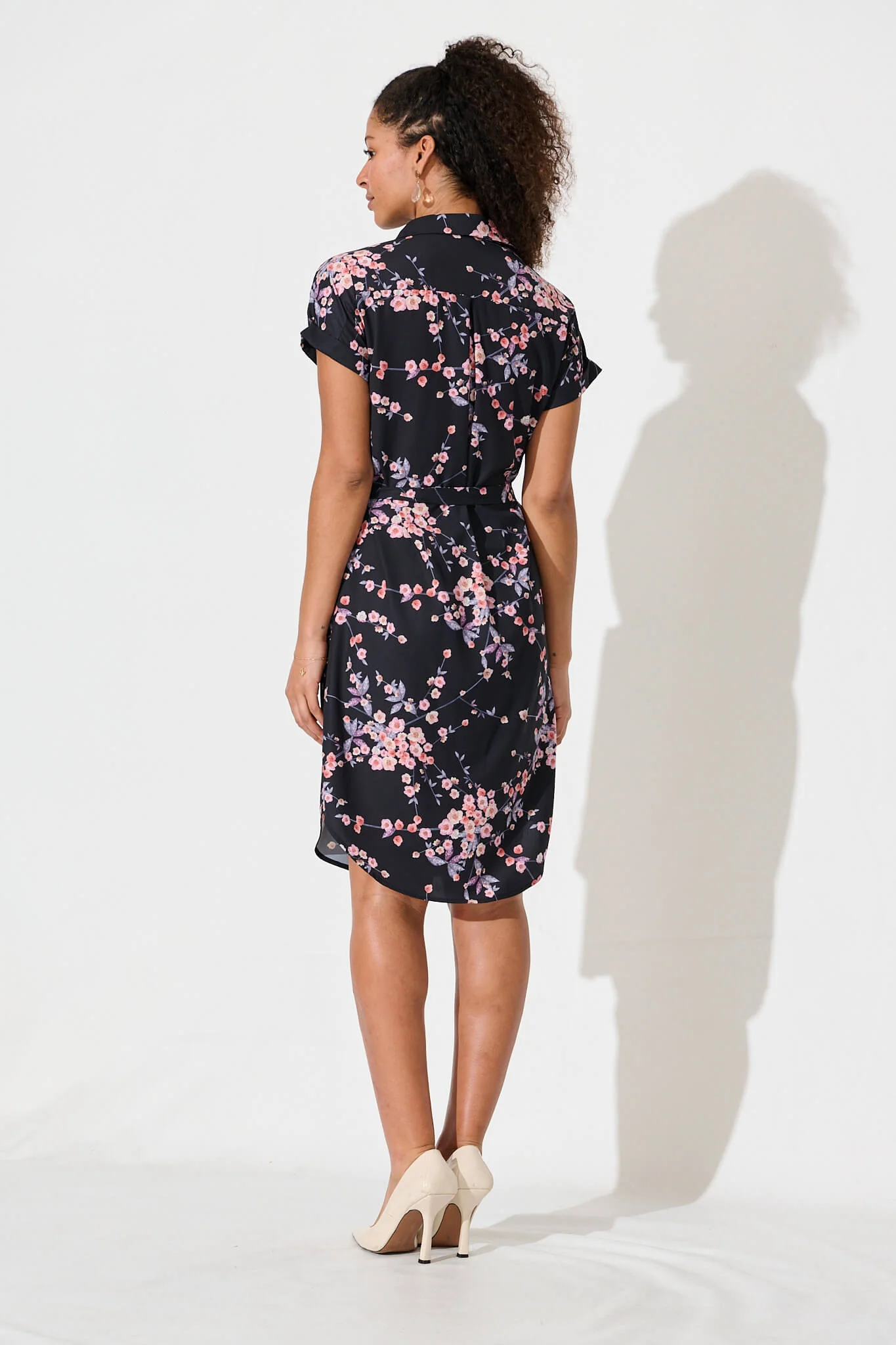 Maddison Shirt Dress In Black With Cherry Blossom - Image 4