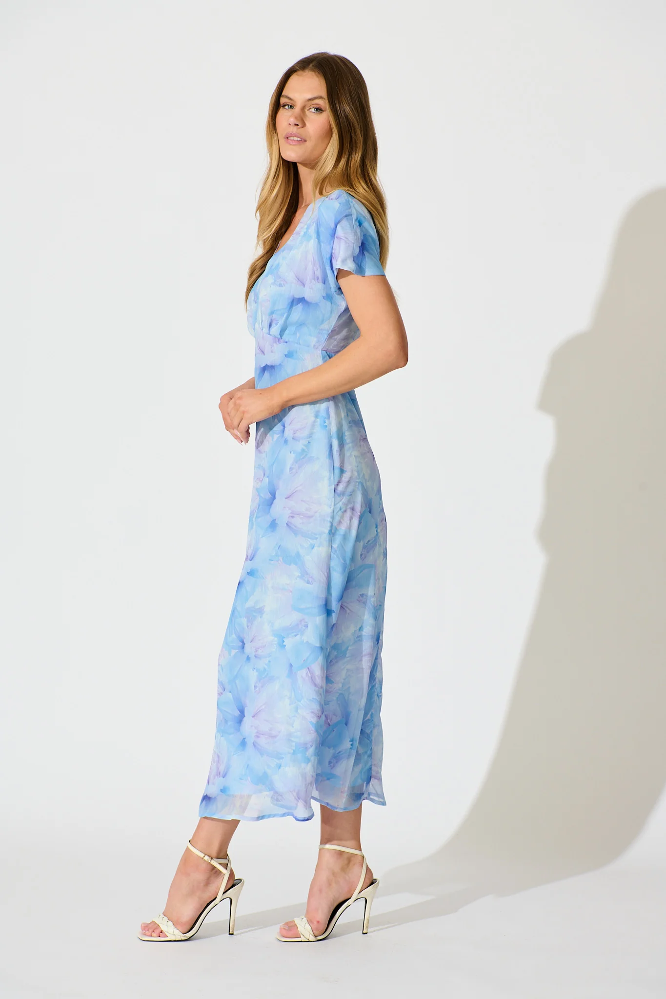 Maelis Maxi Dress in Blue Floral Chiffon - Image 3