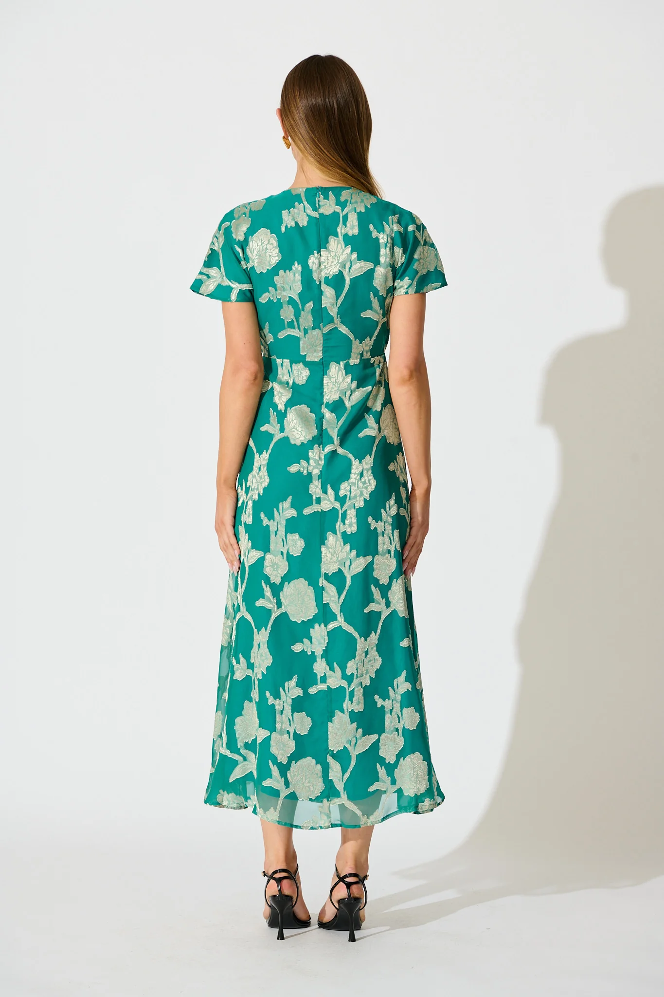 Maelis Maxi Dress in Teal and Gold Burnout Chiffon - Image 4