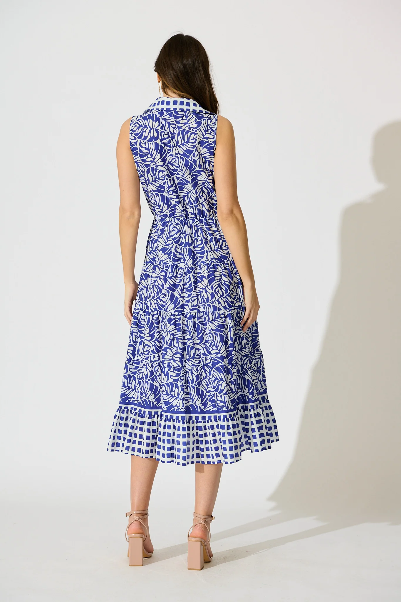 Maelle Midi Dress in Blue with White Cotton - Image 4