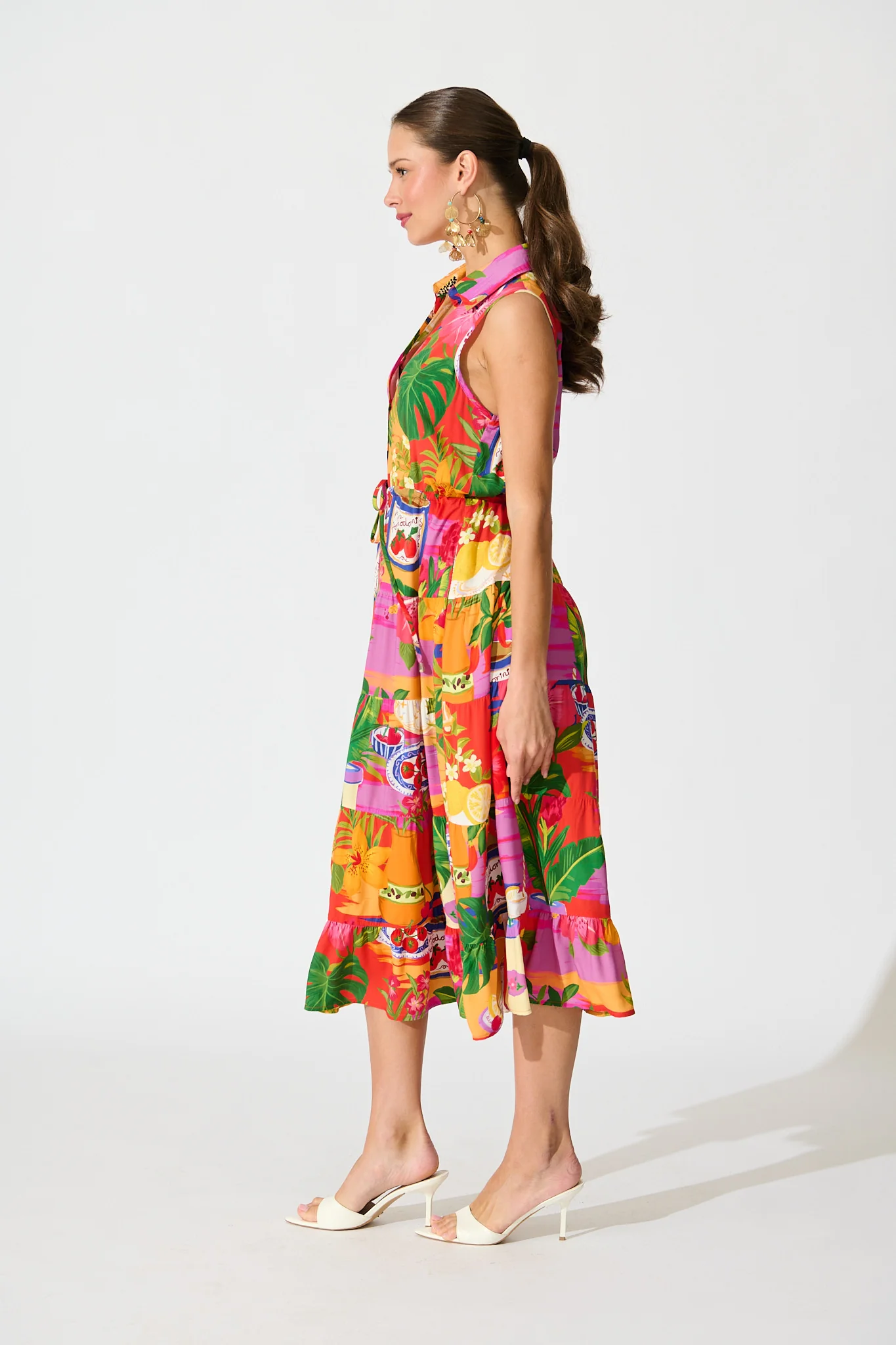 Maelle Midi Dress in Purple Multi Print - Image 3