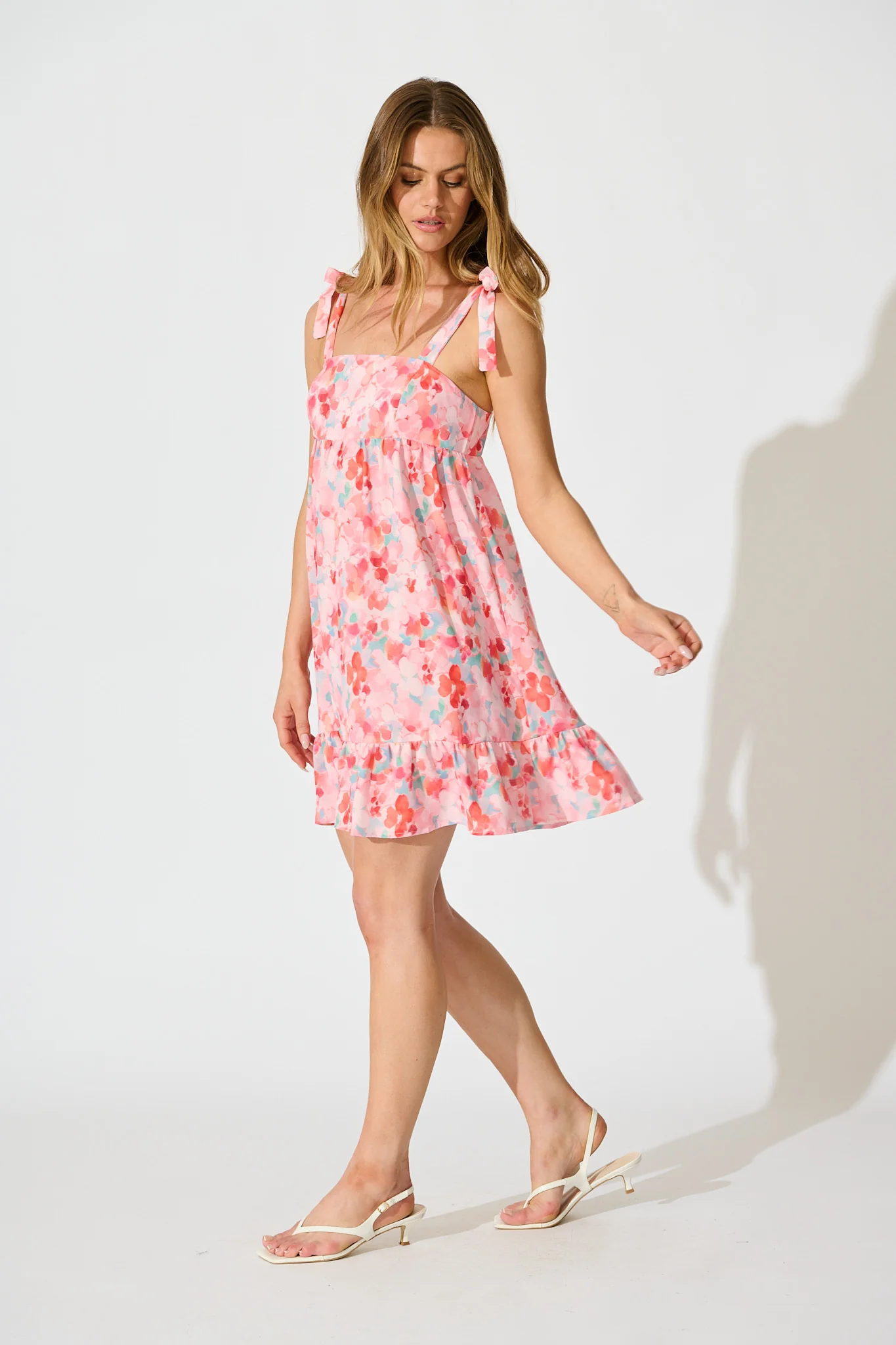 Maiah Sundress in Pink with Multi Floral Linen Cotton - Image 3