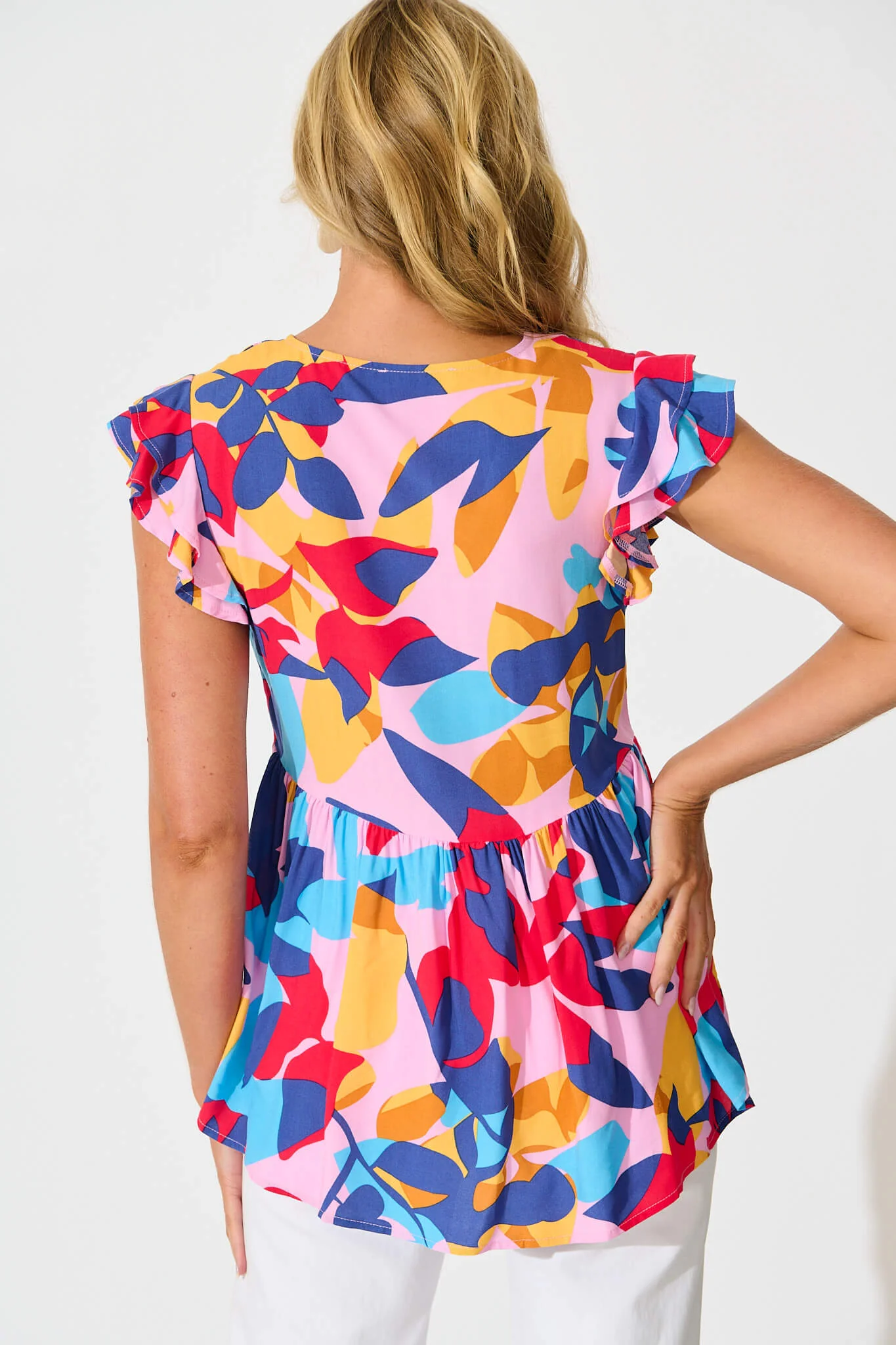 Maila Top In Bright Multi Leaf Print - Image 3