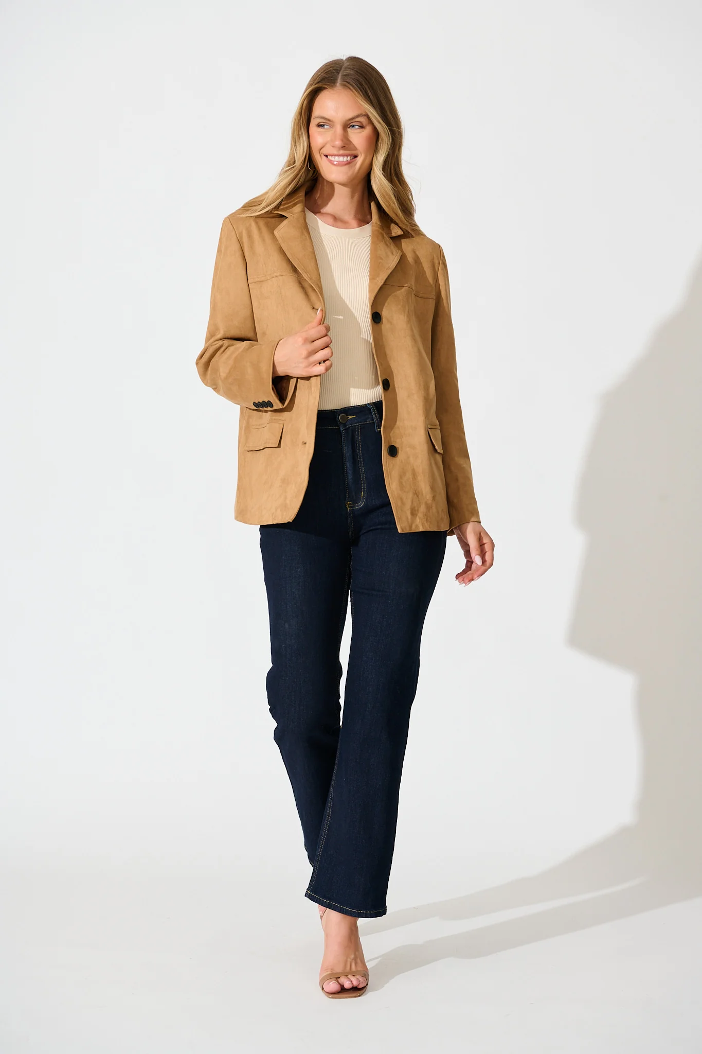 Main Character Blazer in Camel Suedette - Image 7