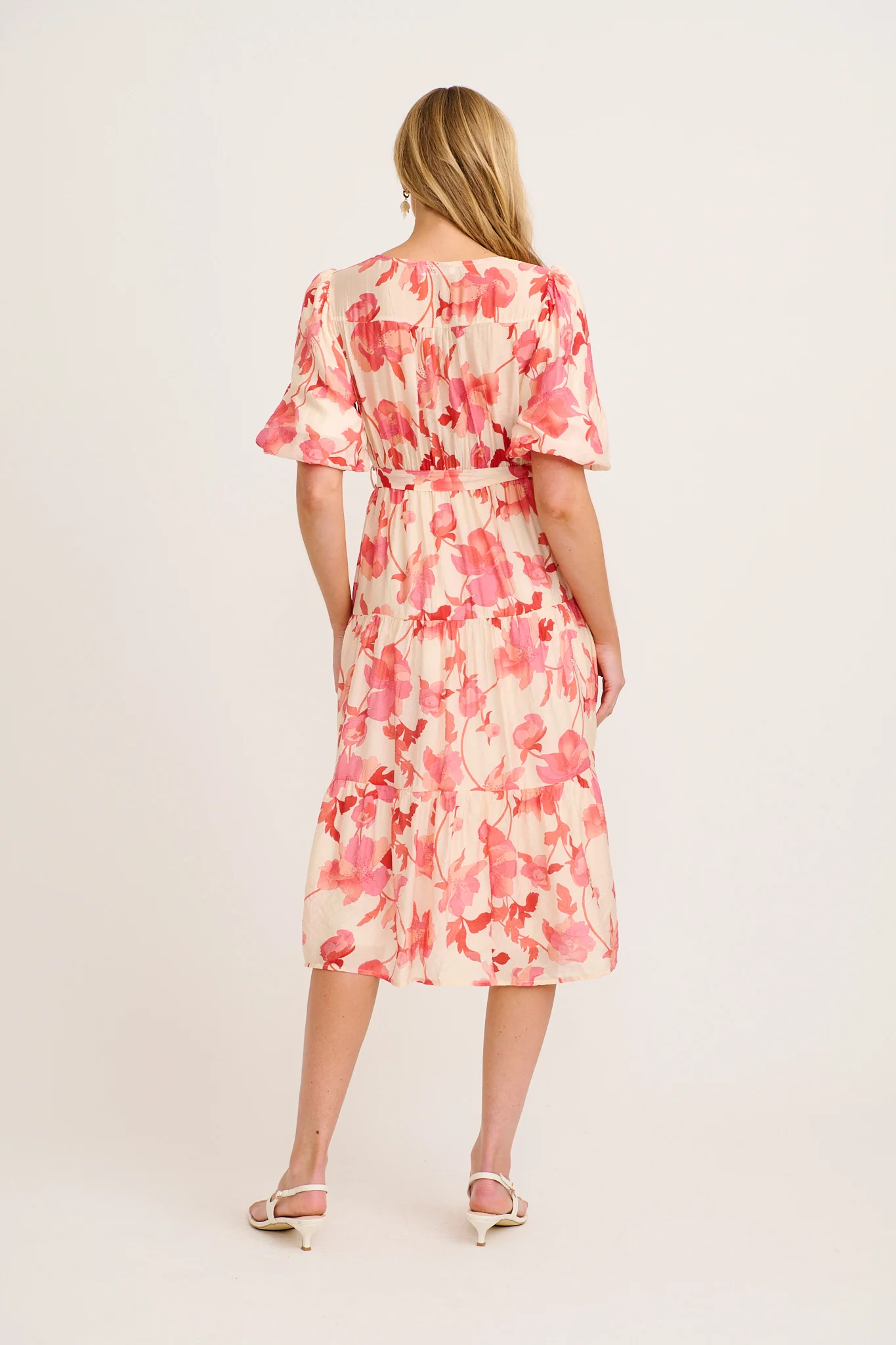 Maja Midi Dress in Cream with Pink Floral - Image 4