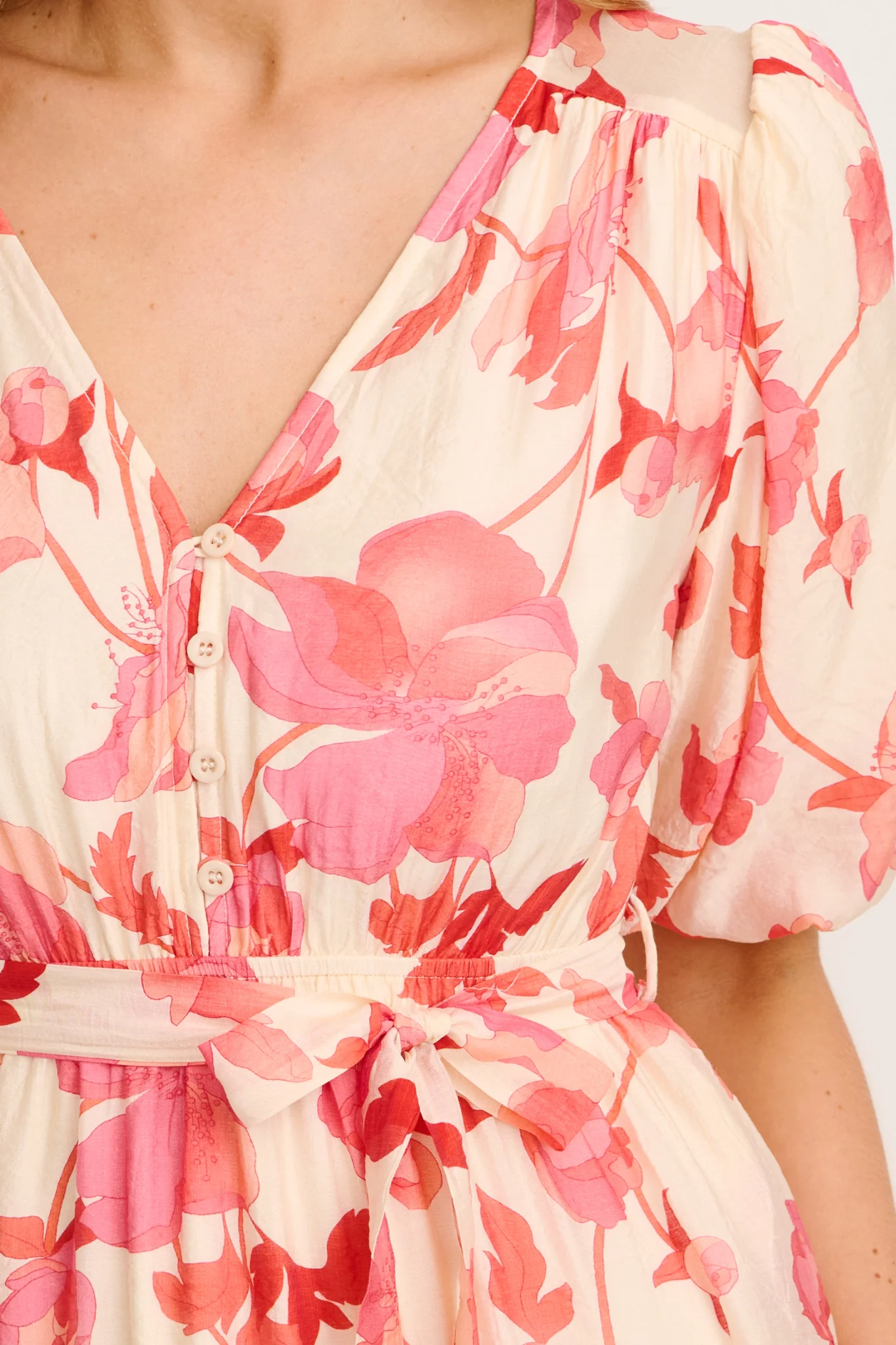 Maja Midi Dress in Cream with Pink Floral - Image 5