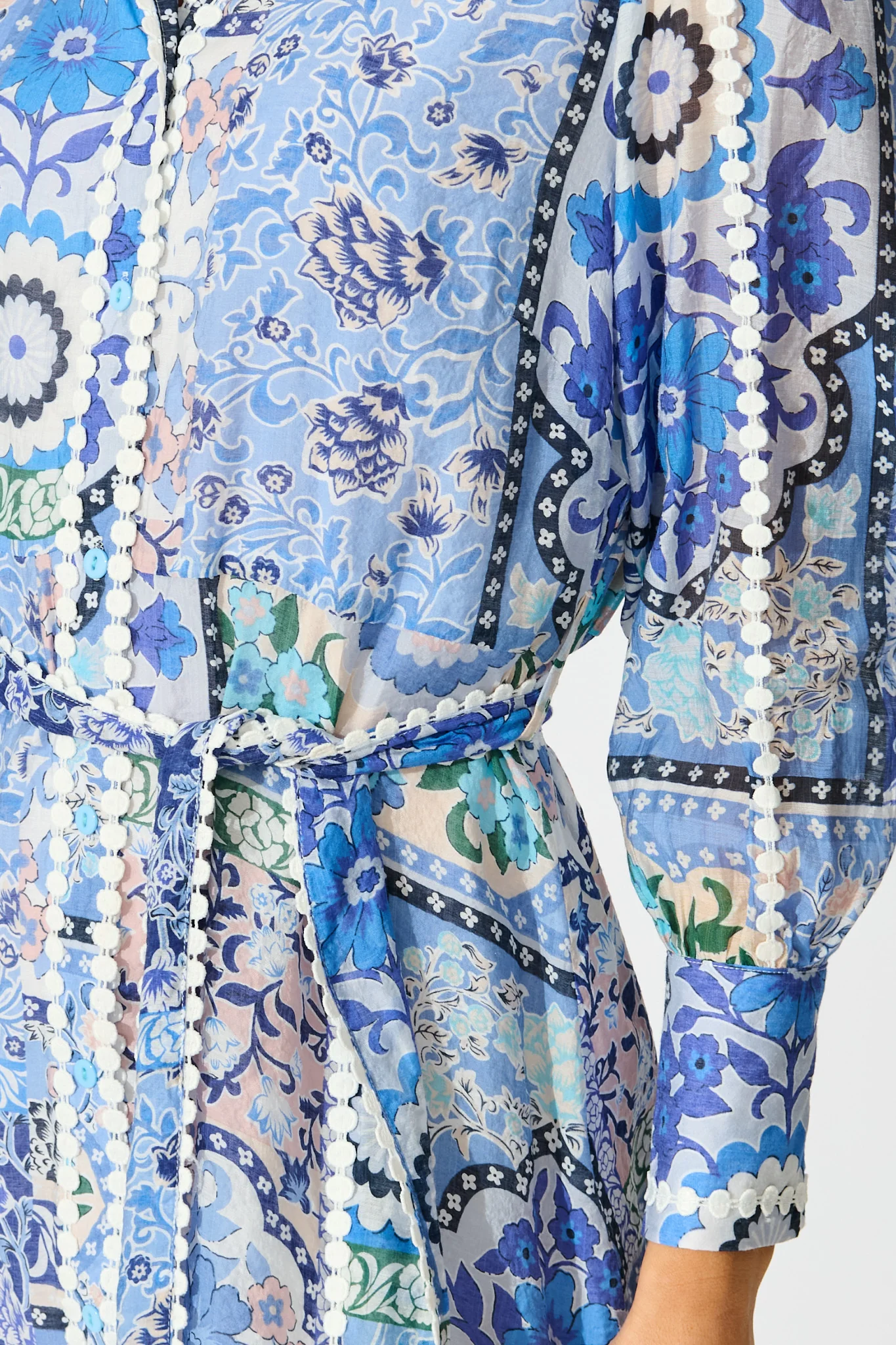 Malhia Shirt Dress in Multi Blue Cotton Blend - Image 5