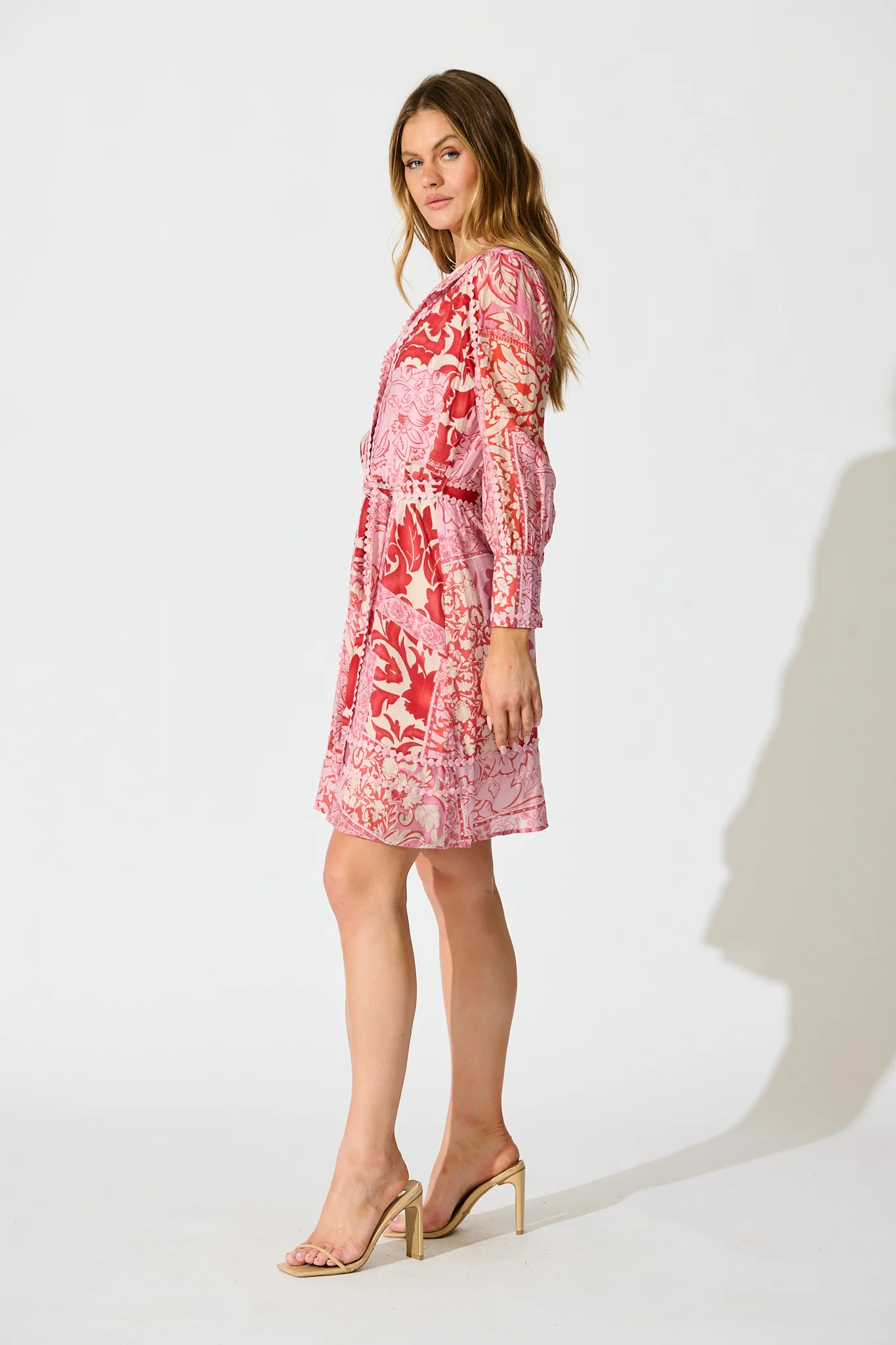 Malhia Shirt Dress in Pink with Red Cotton Blend - Image 3