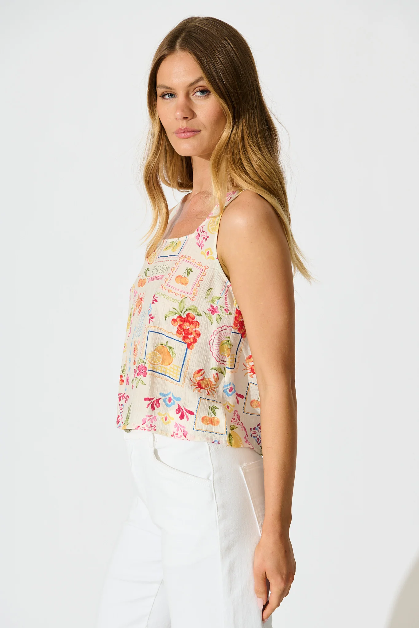 Maliyah Top in Cream Multi Postcard Print - Image 2