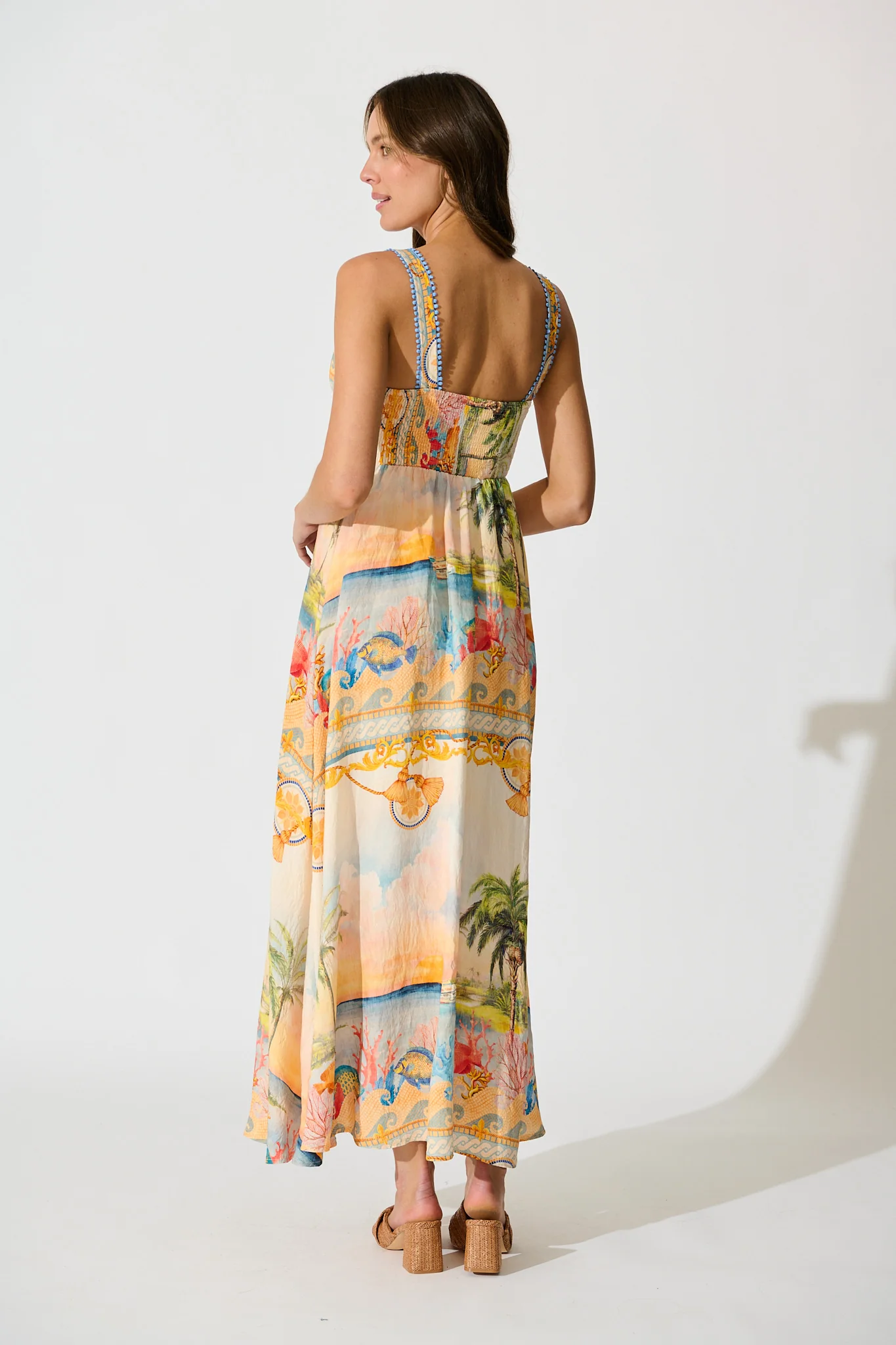 Malva Maxi Sundress in Beige Multi Summer Print - Image 4