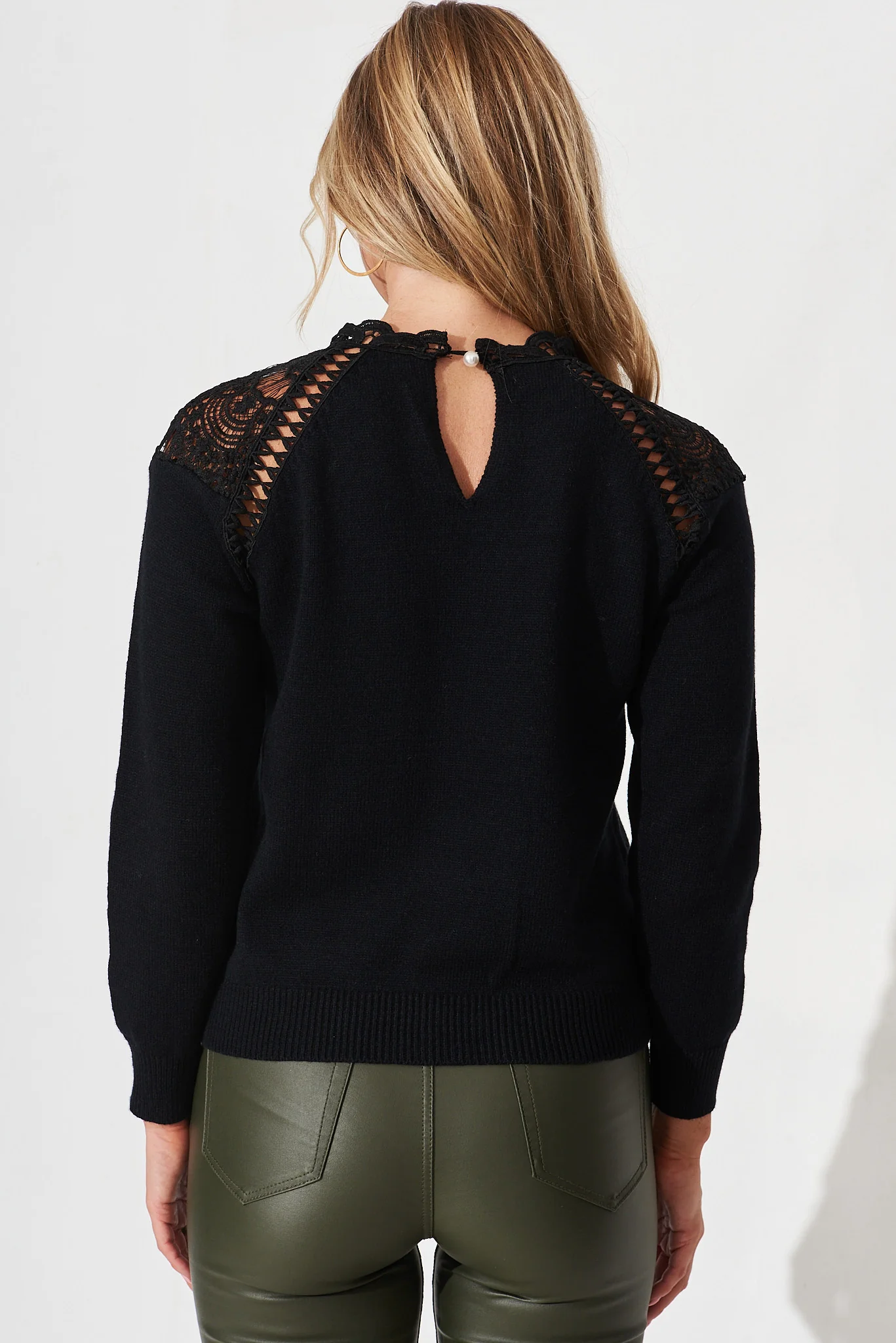 Manor Knit In Black Lace Detail Wool Blend - Image 4