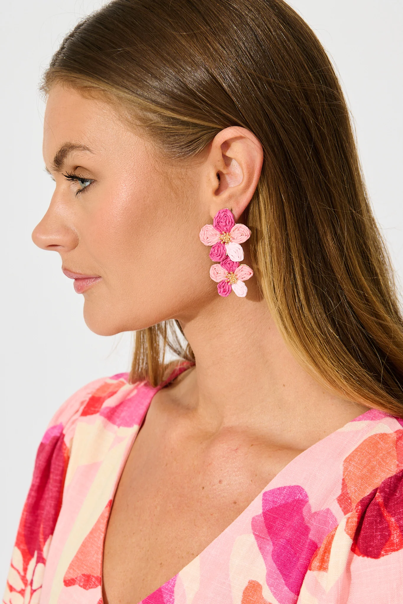 Mara Raffia Drop Earrings in Multi Pink - Image 6