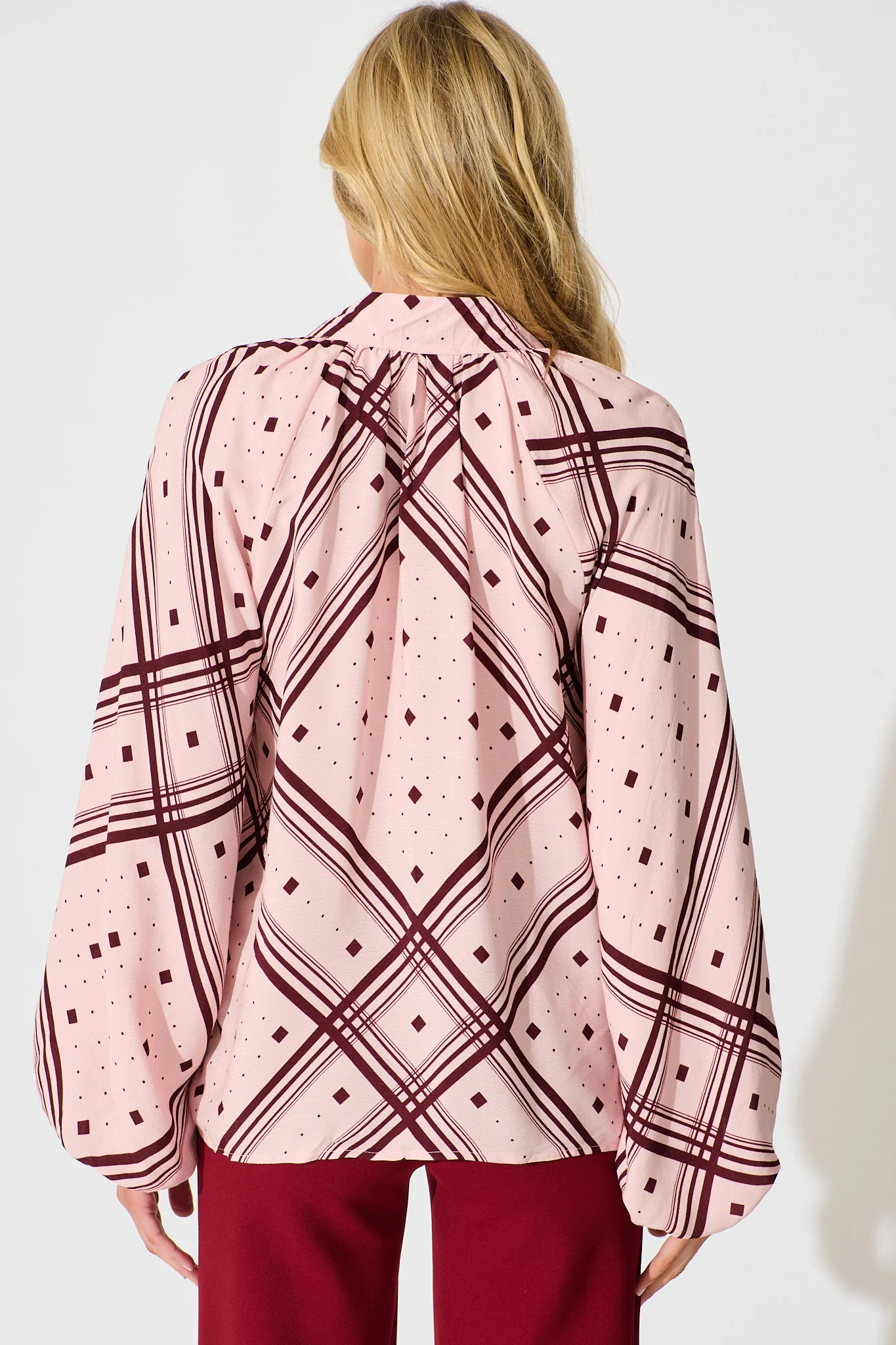 Marcella Top in Pink with Wine Print - Image 3