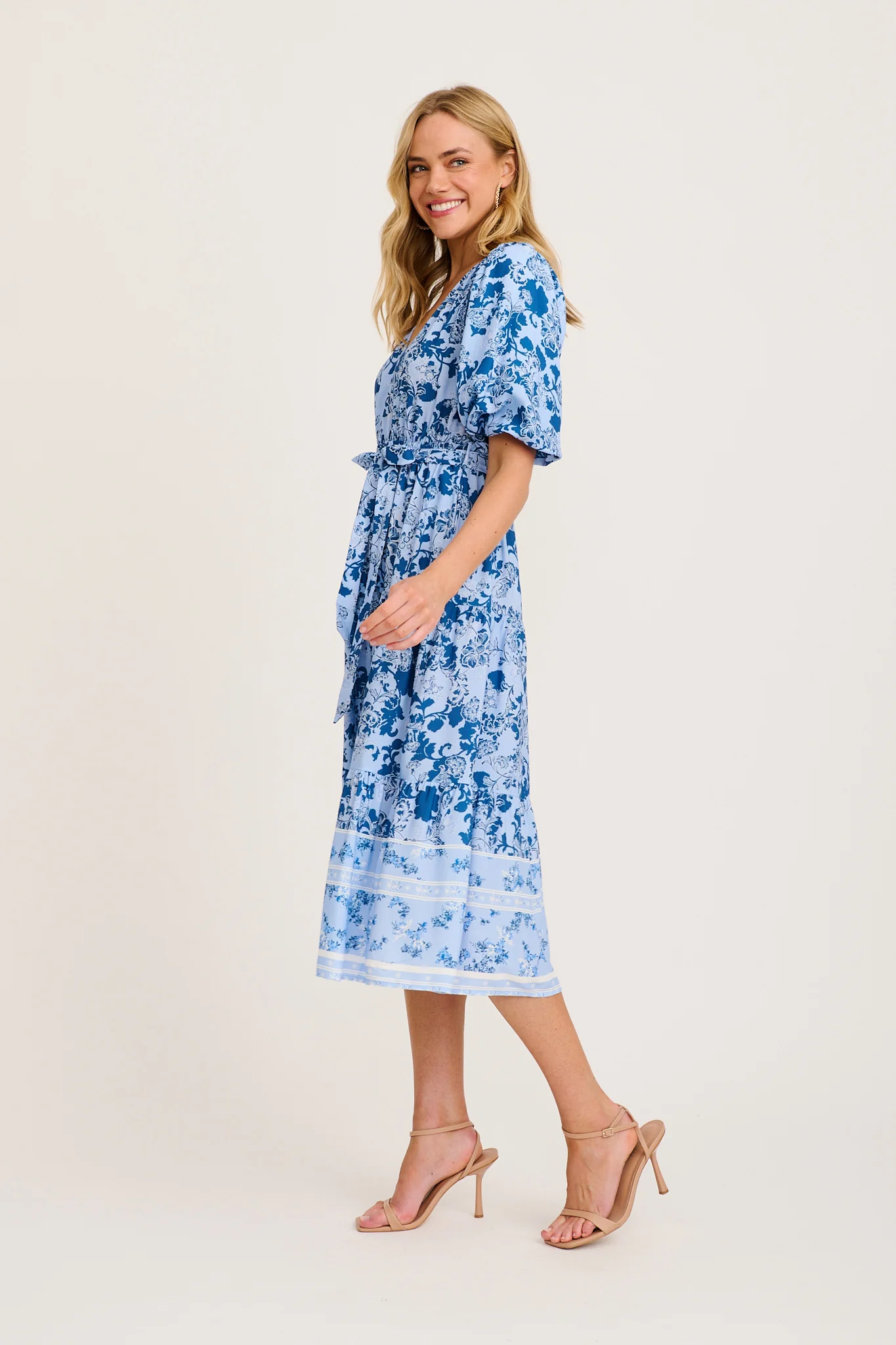Marena Midi Dress in Blue with Navy Floral - Image 3