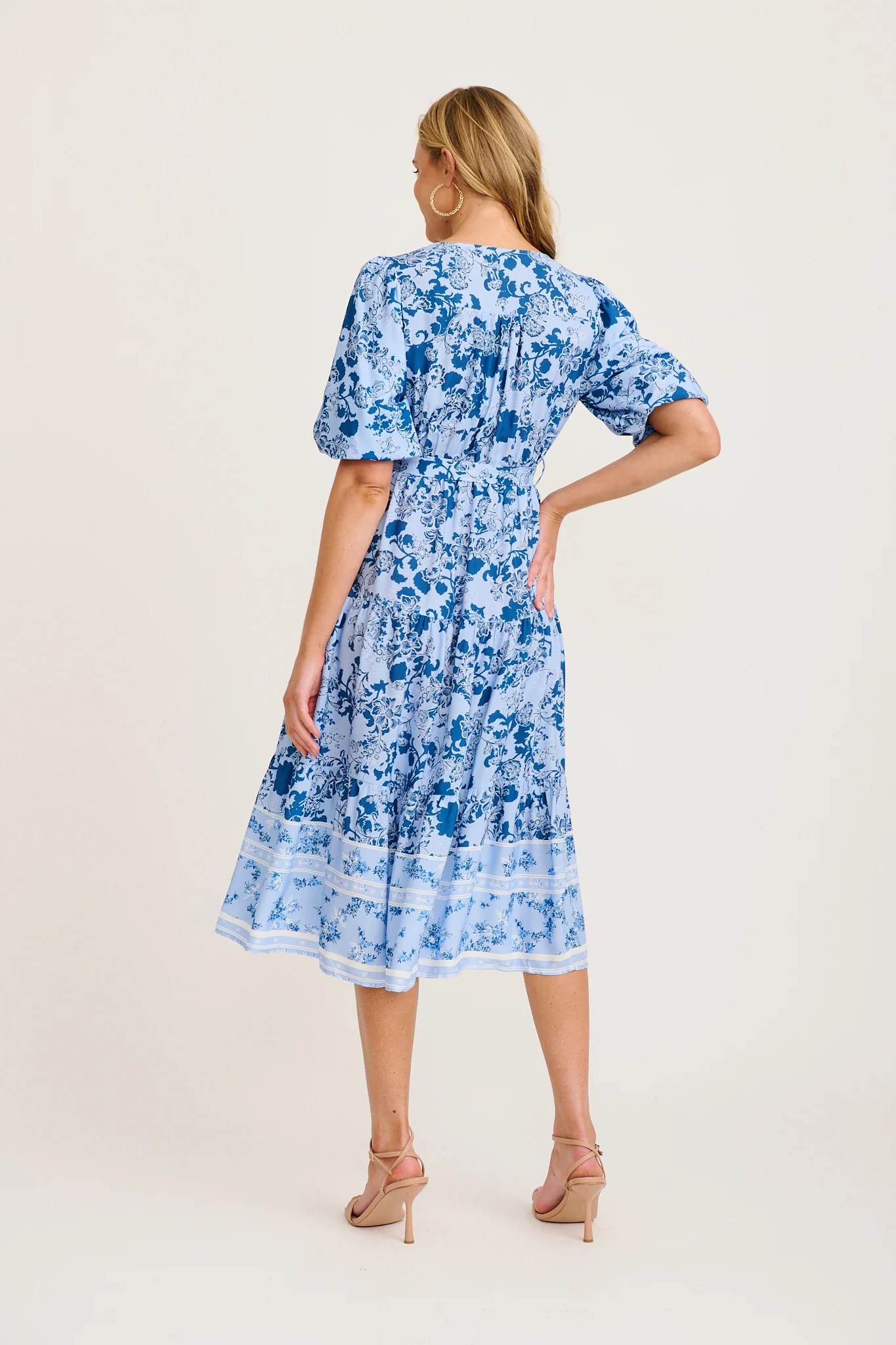 Marena Midi Dress in Blue with Navy Floral - Image 4