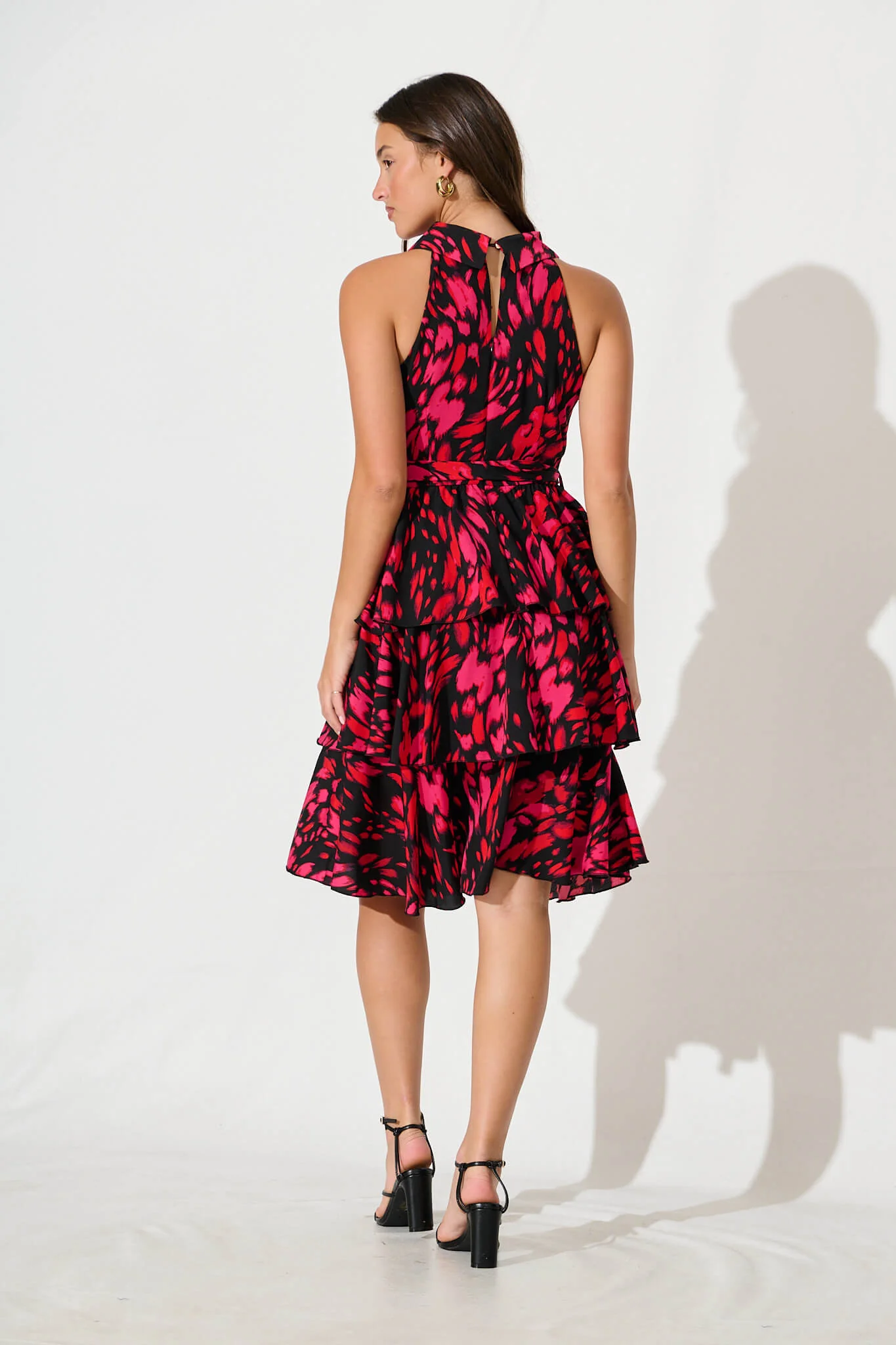 Mariabella Halter Neck Midi Dress in Black with Hot Pink - Image 4
