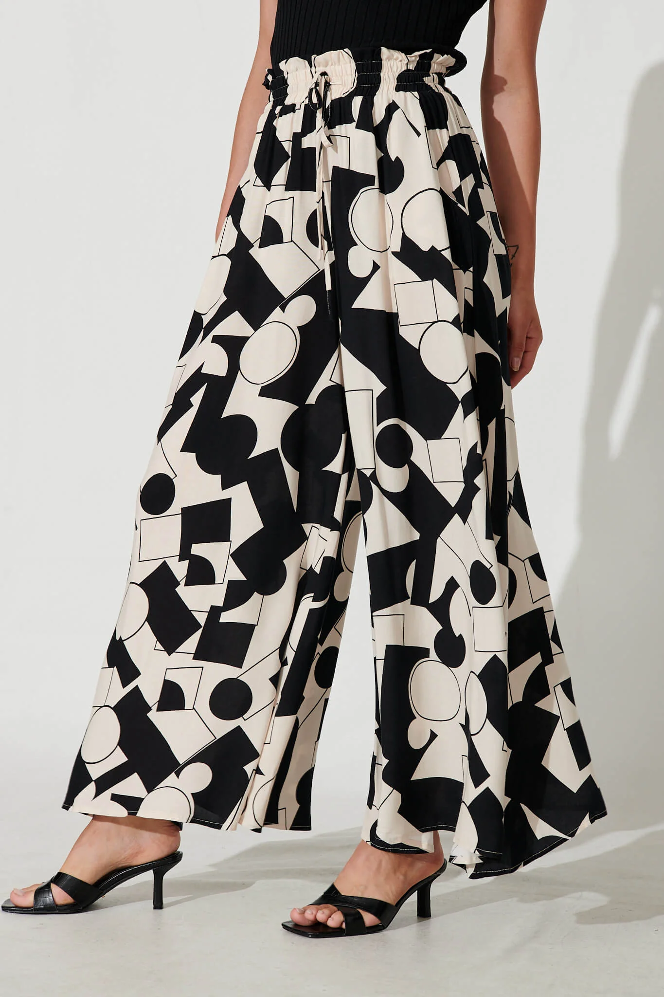 Mariah Pant In Cream With Black Geometric Print - Image 3