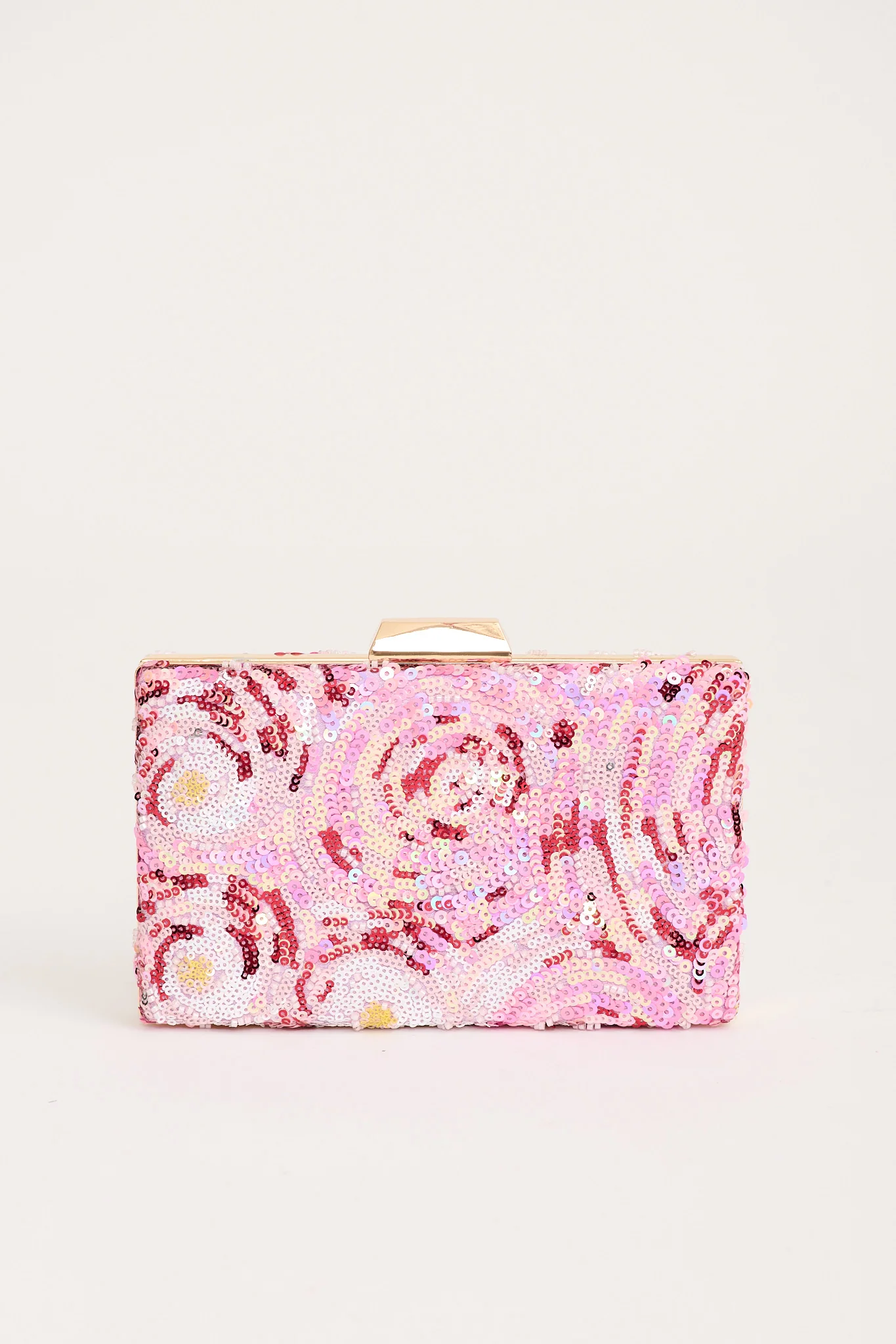 Maribelle Beaded Clutch in Pink Sequin Bloom