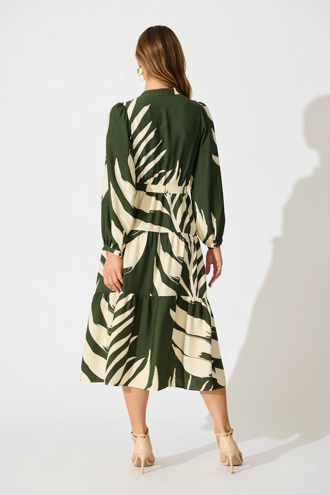Maribelle Dress in Green with Cream Leaf Print - Image 4