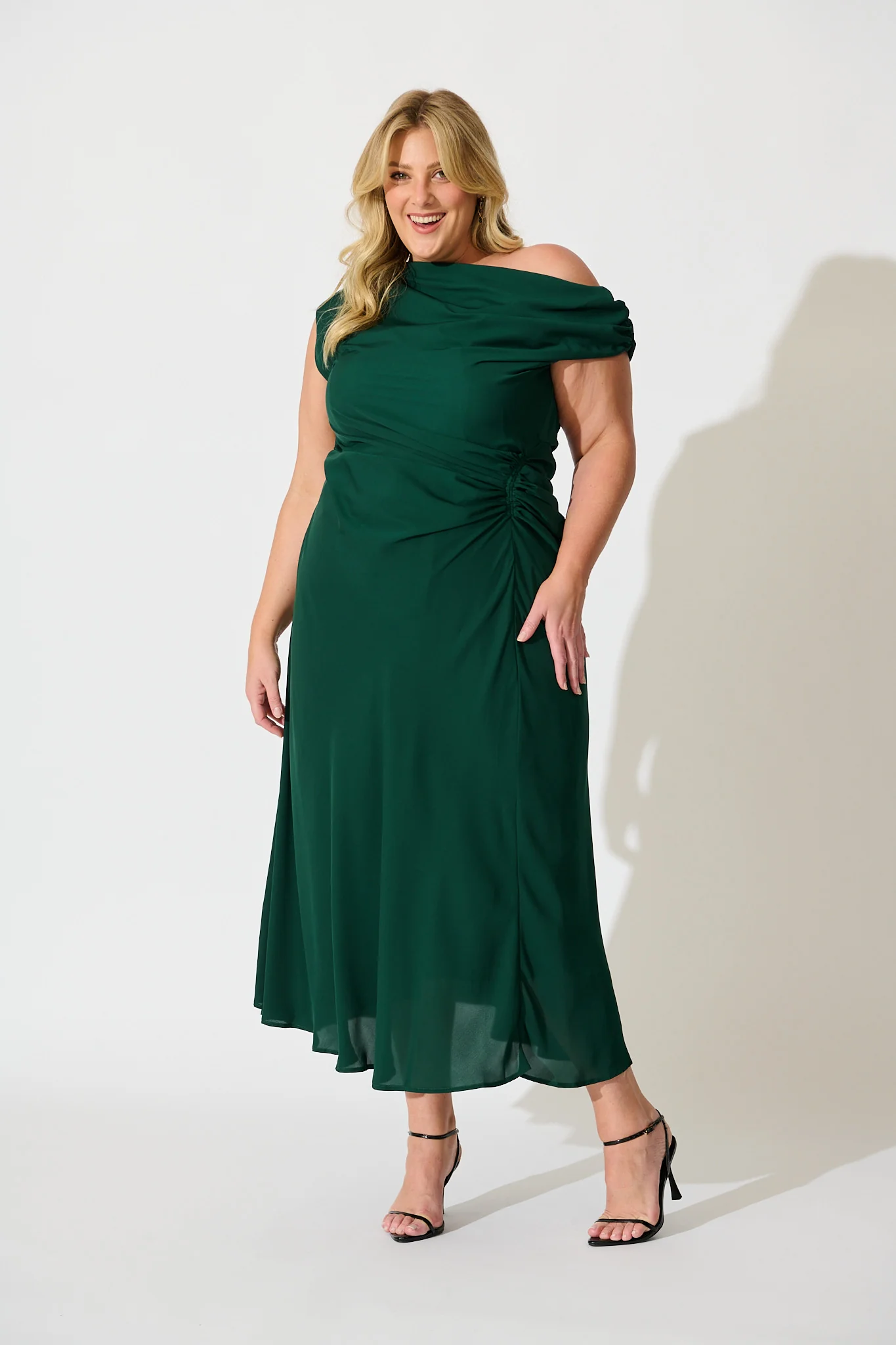 Marielle Off Shoulder Maxi Dress in Emerald Chiffon - Image 7