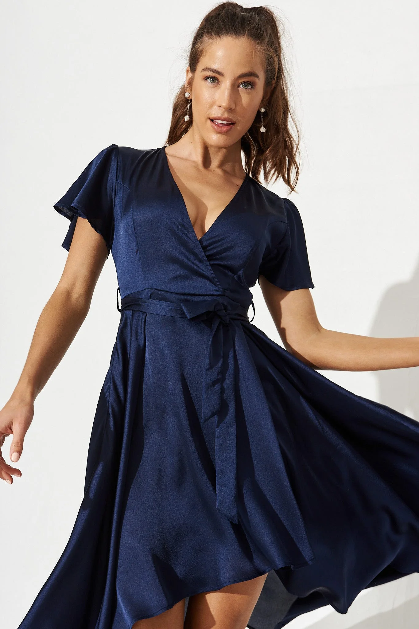 Marilou Maxi Dress In Navy Satin - Image 2