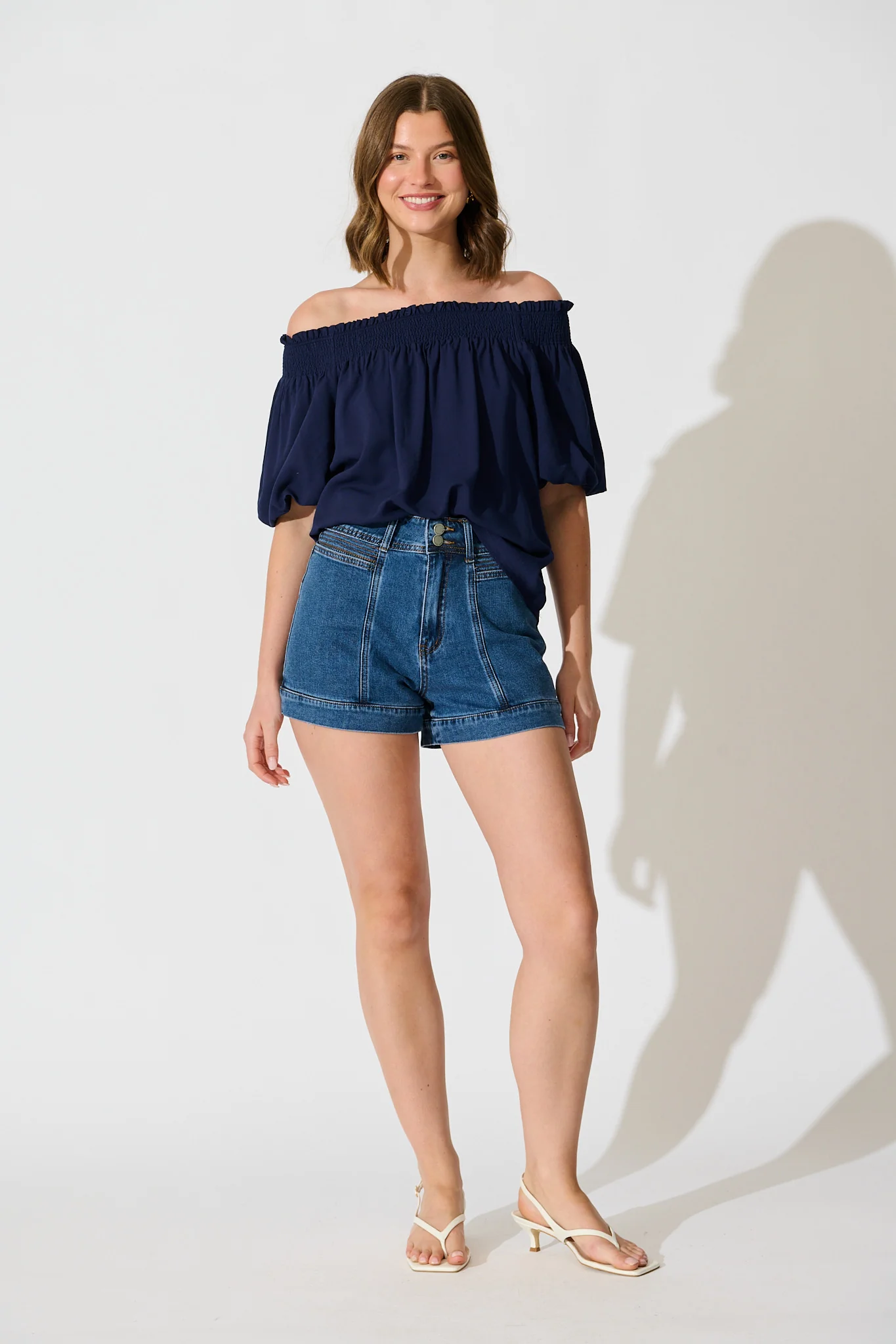 Marina Off Shoulder Top in Navy - Image 4