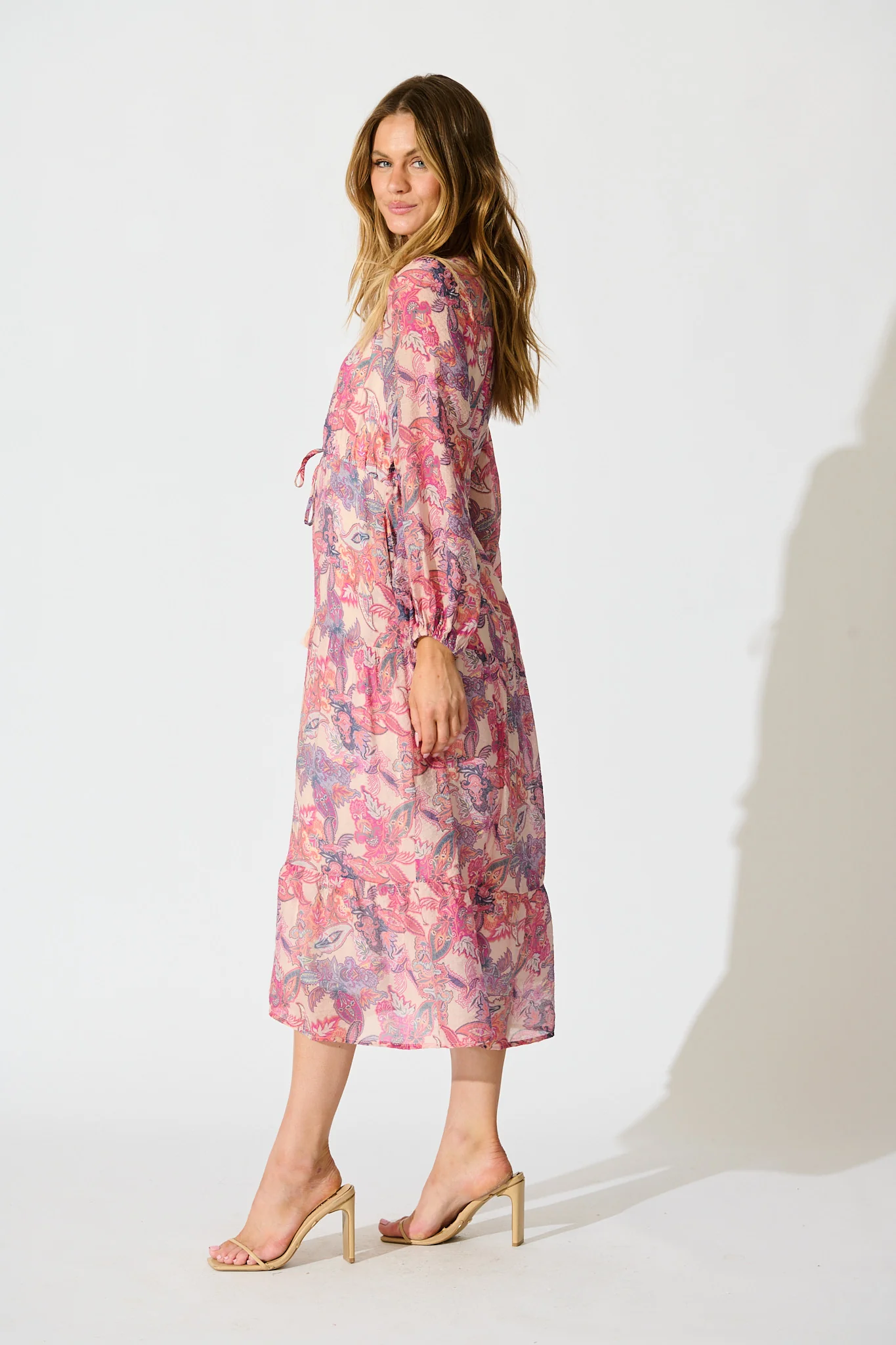 Marise Midi Dress in Pink Multi Print - Image 3