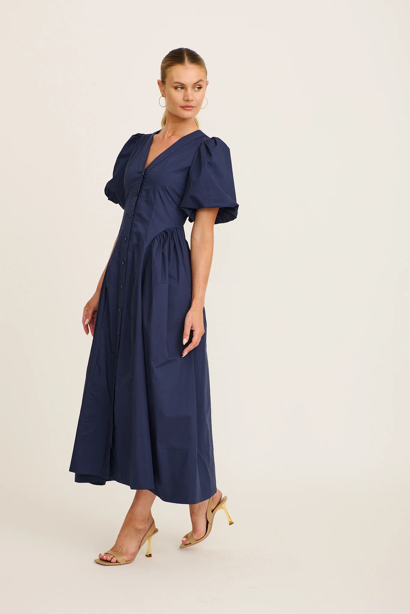 Marna Maxi Dress in Navy Cotton - Image 3