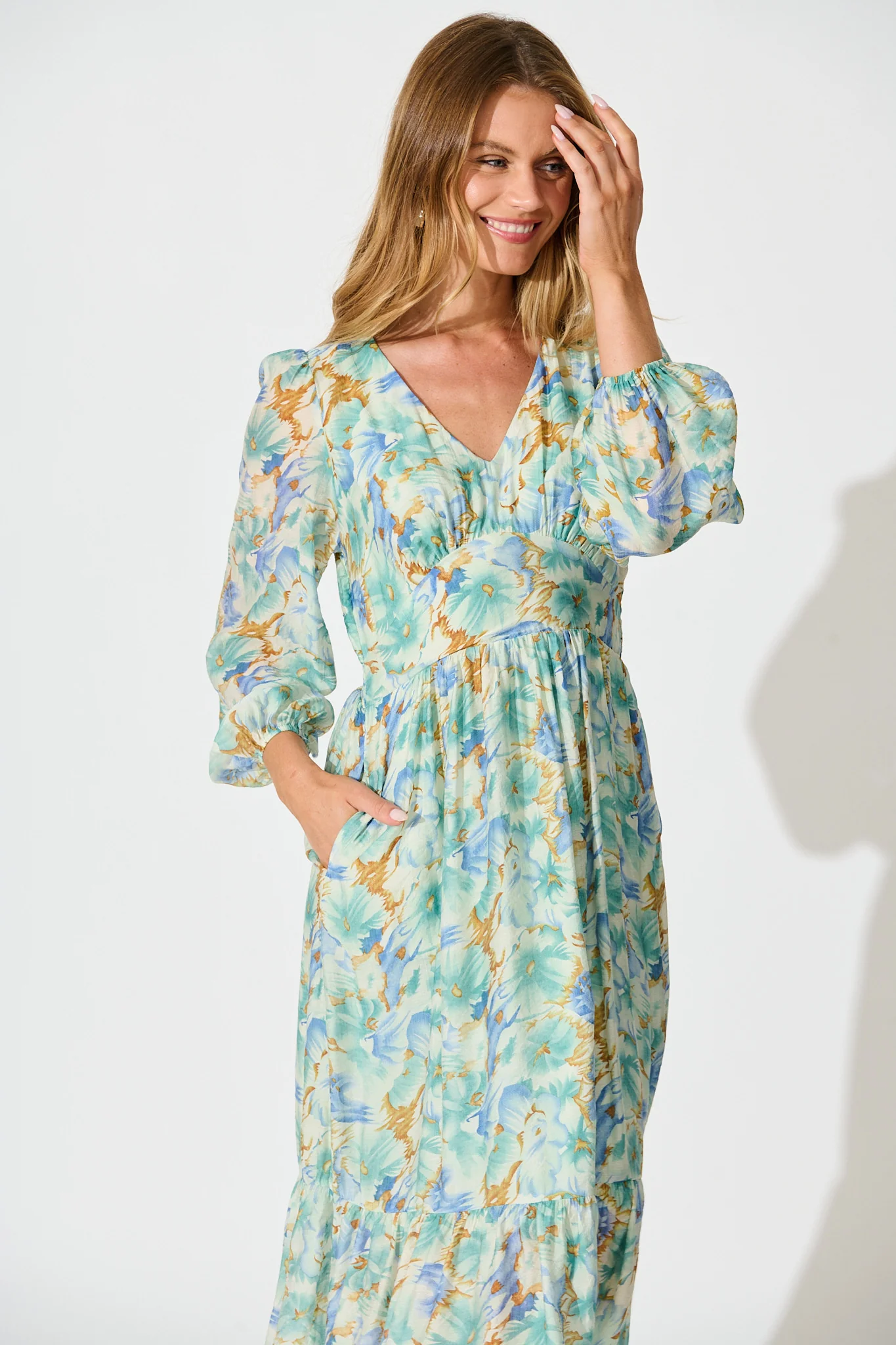 Marrakesh Midi Dress in Green Floral - Image 2
